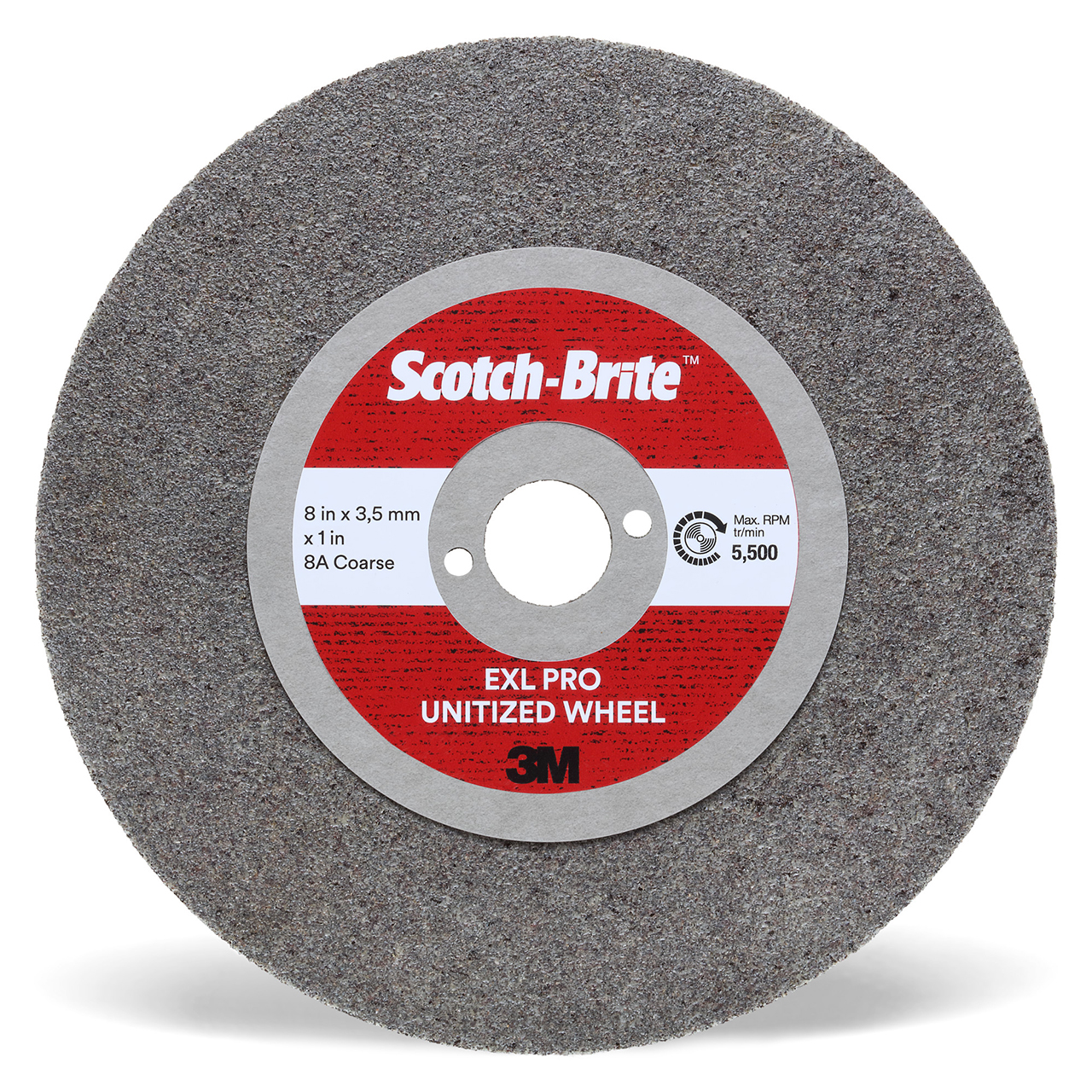 3M 7100133777 | Scotch-Brite 1" Hole Diameter x 8" OAD x 9/64" Width Coarse Grade Aluminum Oxide PRO Unitized Wheel