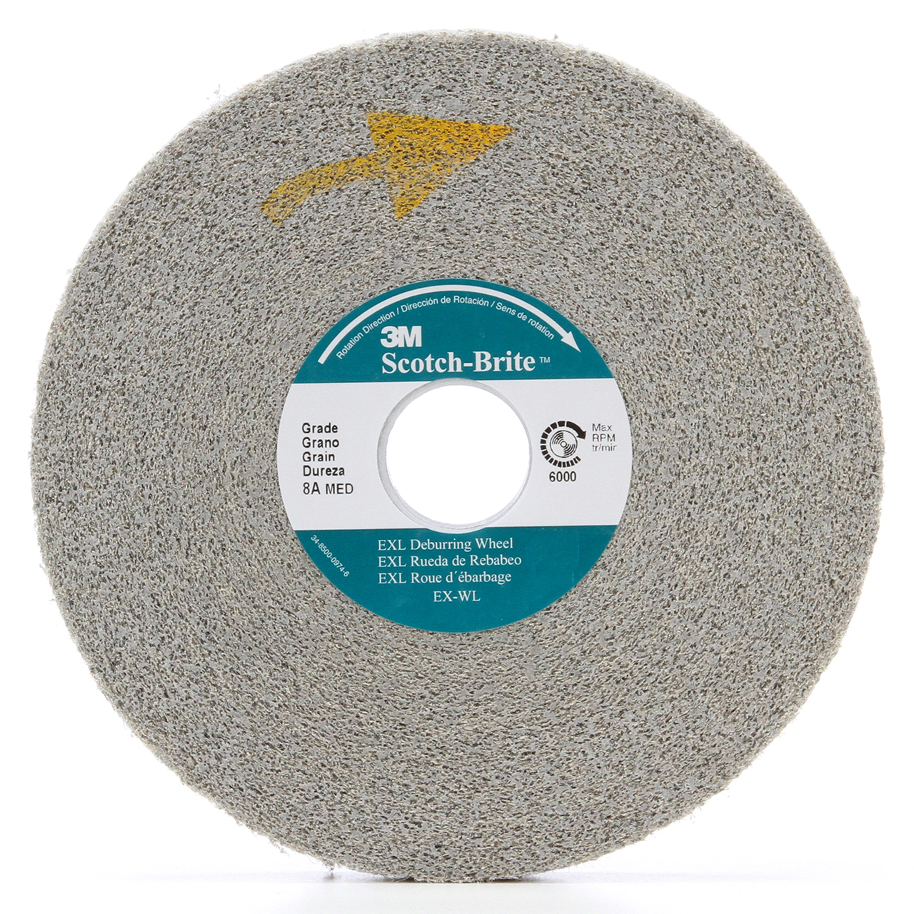 3M 7010365280 | Scotch-Brite 3" Hole Diameter x 8" OAD x 3/8" Width Medium Grade  XL-WL Aluminum Oxide Deburring Wheel