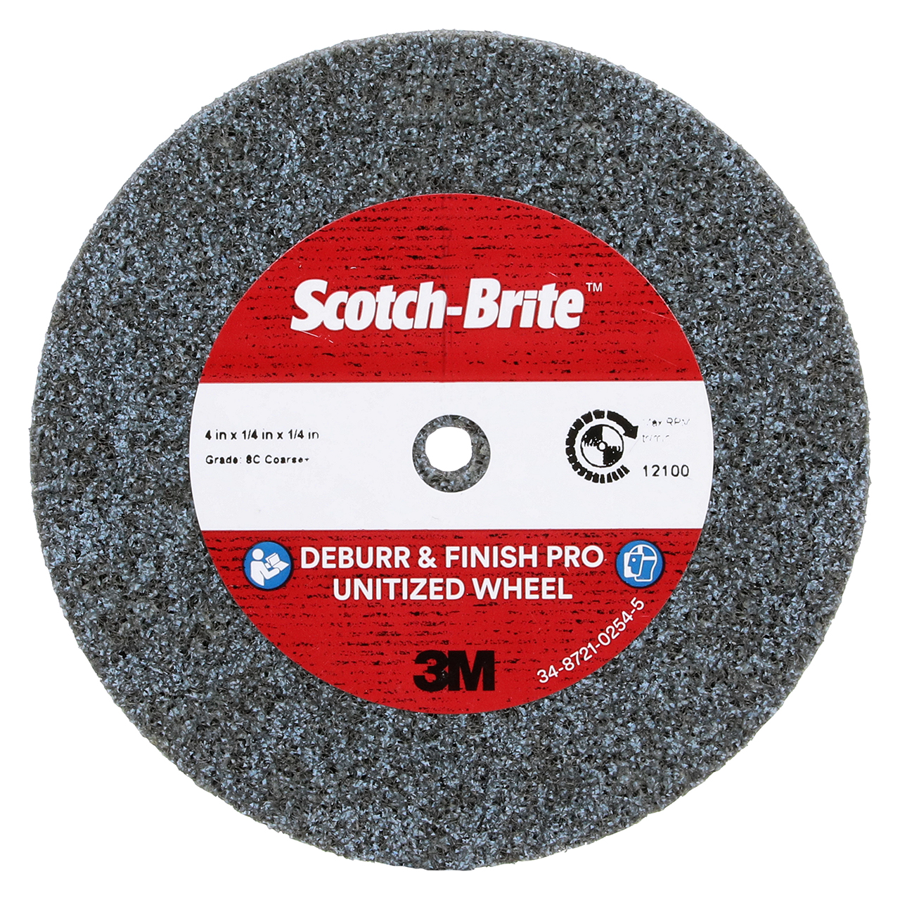 3M 7100220639 | Scotch-Brite 4" Diameter x 1/4" Width Coarse+ Grade Precision Shaped Ceramic Deburr & Finish Pro Unitized Wheel