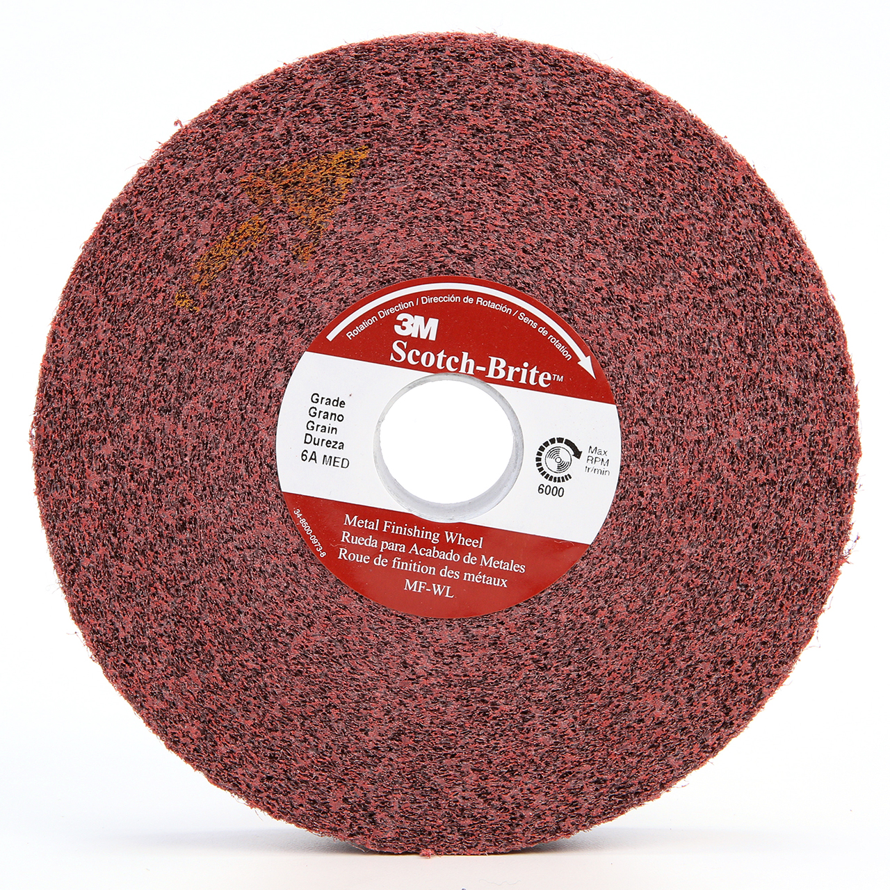 3M 7010309511 | Scotch-Brite 8" Hole Diameter x 14" OAD x 3/4" Width Medium Grade  MF-WL Aluminum Oxide Metal Finishing Wheel