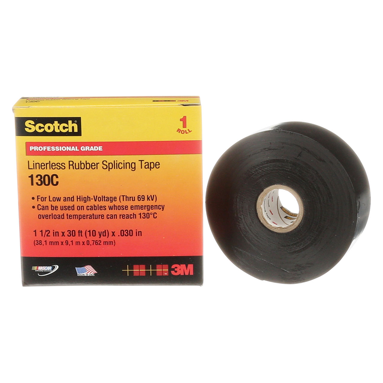 3M 7000006086 | 130C-1.5X30FT Scotch 30' OAL x 1.500" Width x 30.0 mil Thickness Rubber Splicing Tape