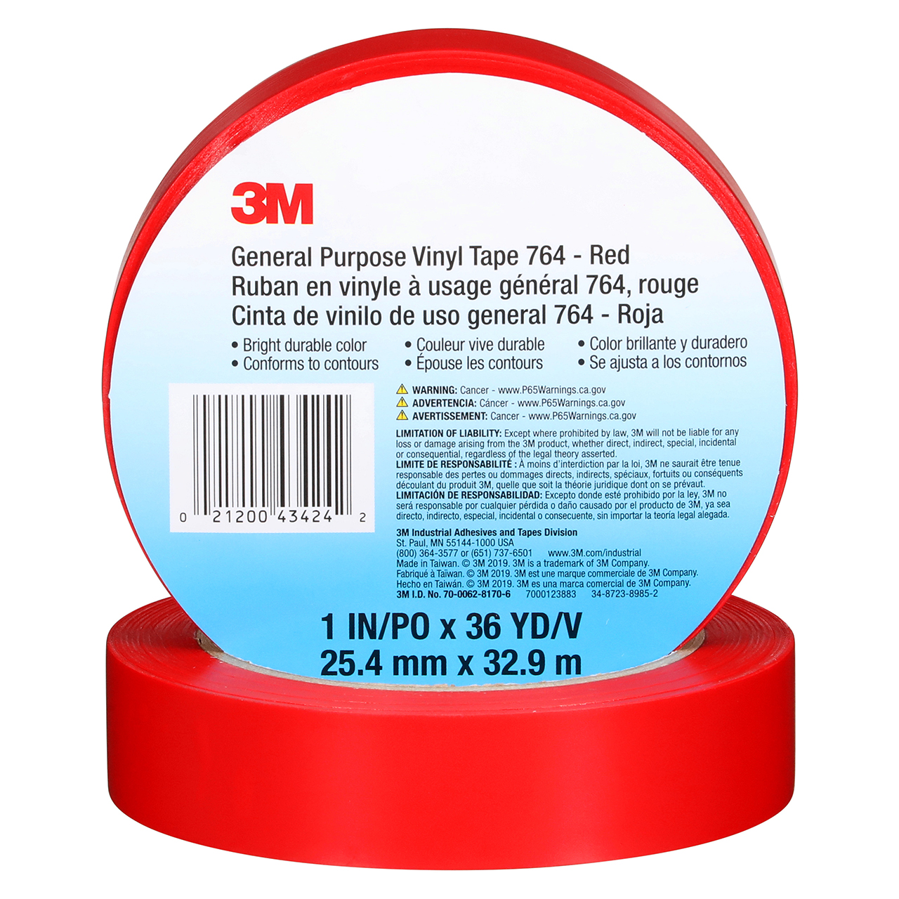 3M 7000123883  43424 36 yd x 1.000 Width x 5.0 mil Thickness Vinyl Tape -  All Industrial Tool Supply