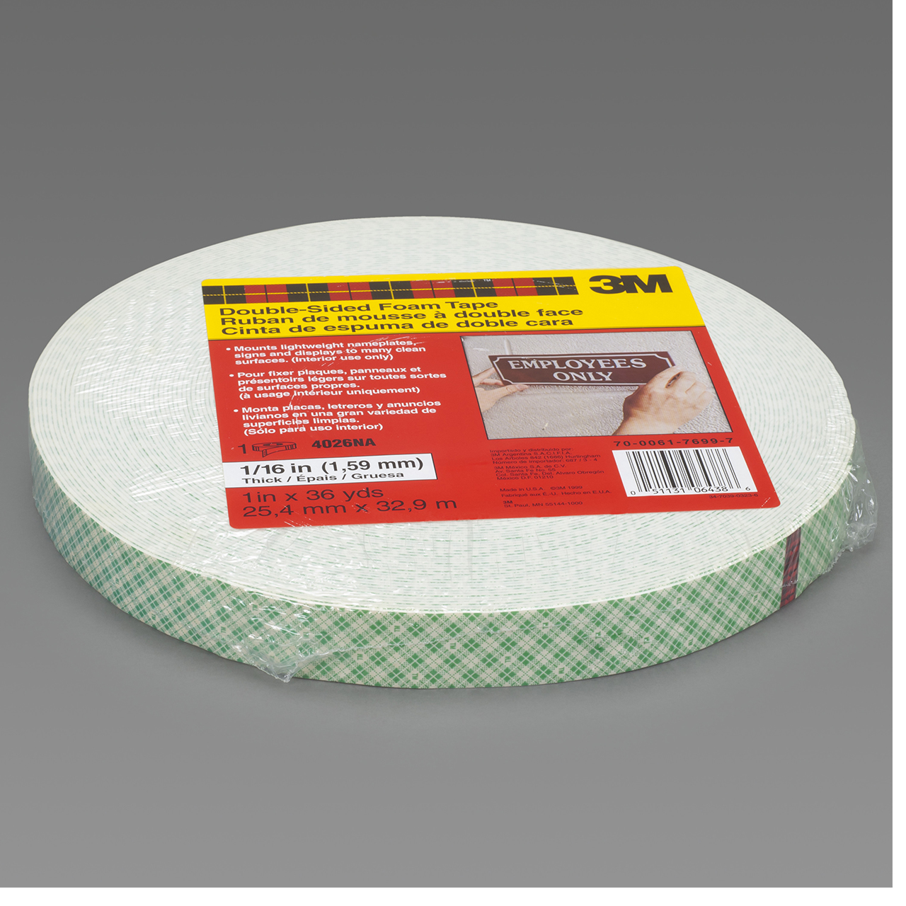 3M 7000125247 | 36.000yd Overall Length x 2.000" Width x 55.850mil Baking Thickness Urethane 4026 General Purpose Foam Tape - Off-white