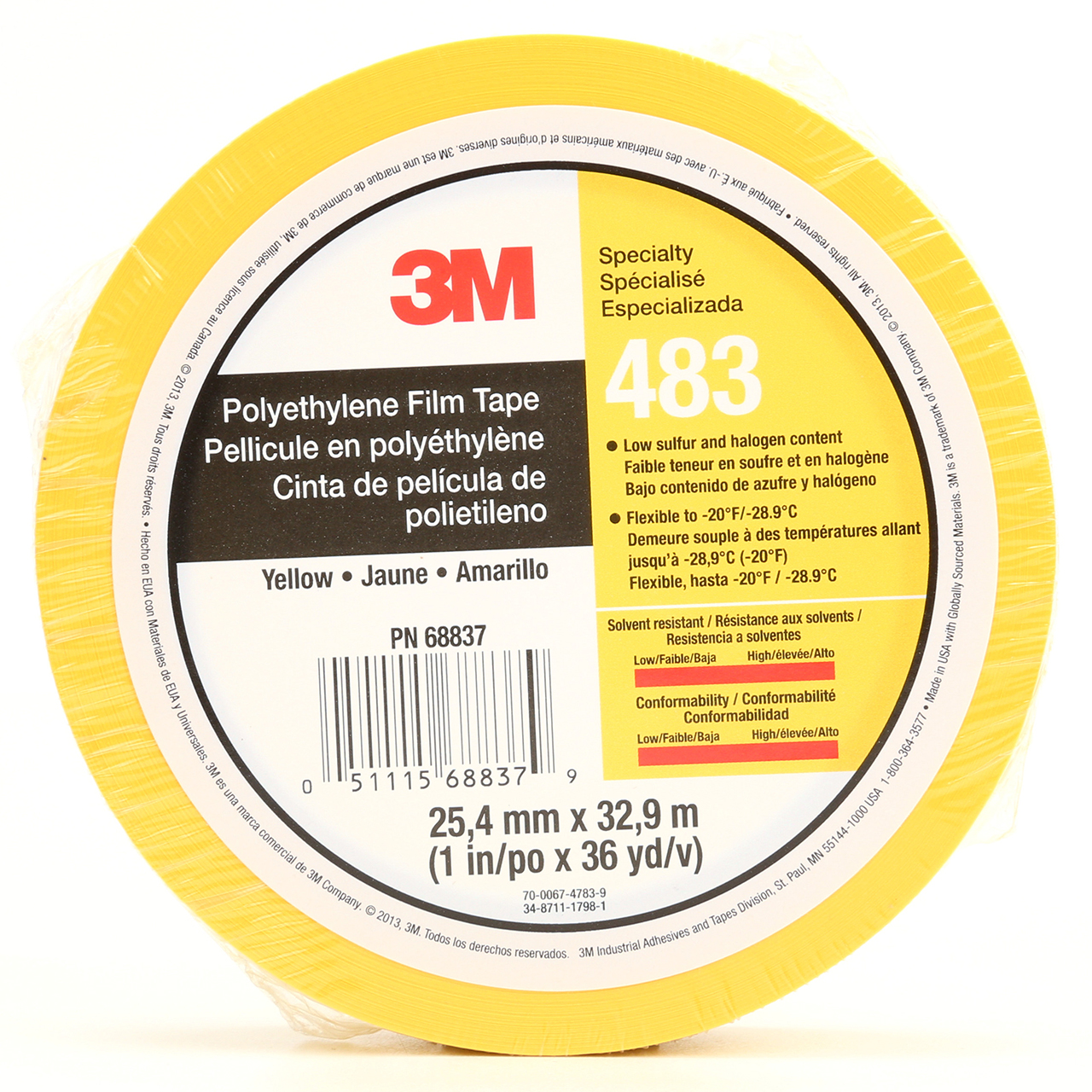 3M 7010302434 | 483 36 yd x 1.000" Width x 5.0 mil Thickness Polyethylene Tape