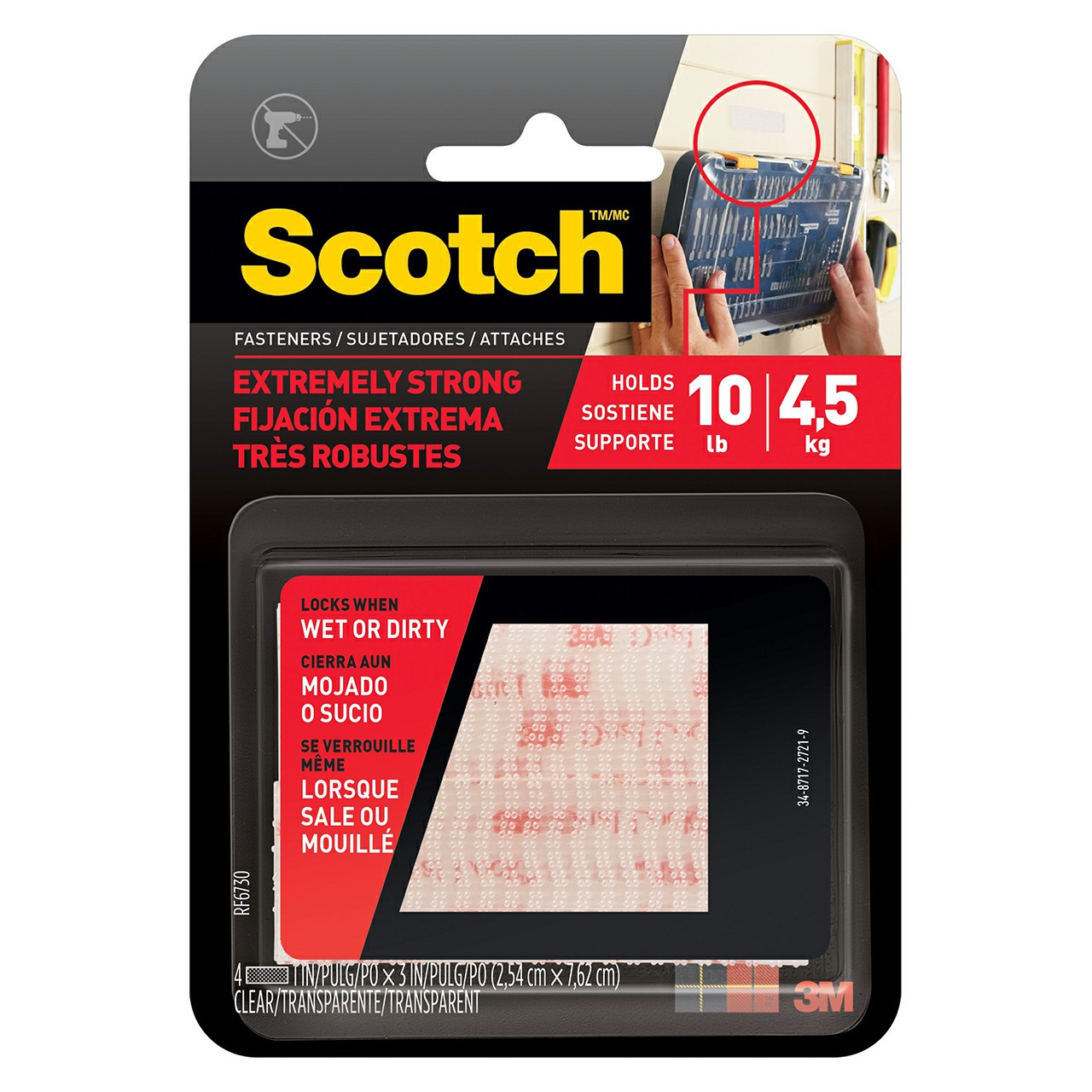 3M 7100064515 | Scotch 3.000" OAL x 1.000" Width Mushroom Hook Fasteners