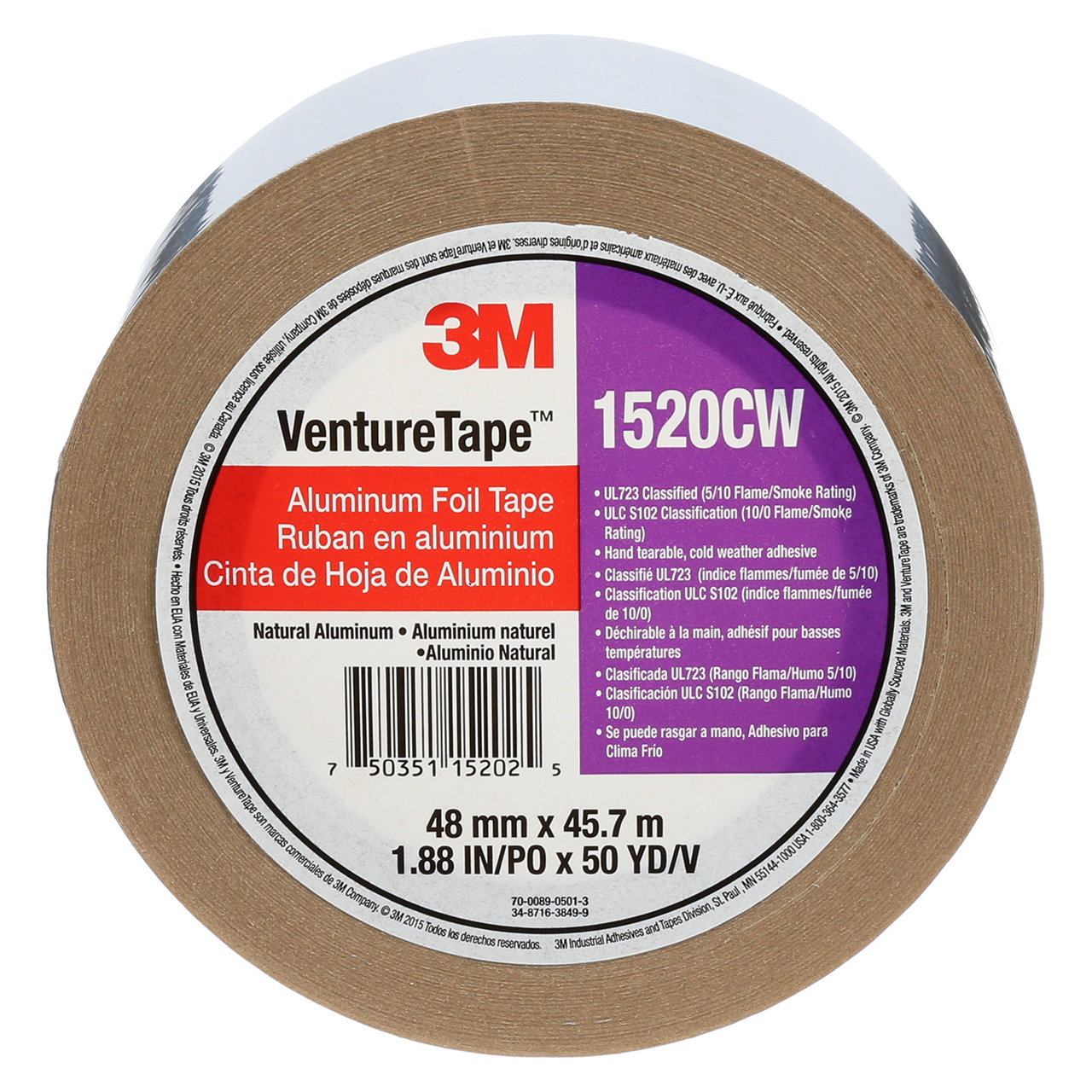 3M 7100043715 | Venture Tape 50 yd x 1.880" Width x 3.3 mil Thickness Aluminum Tape