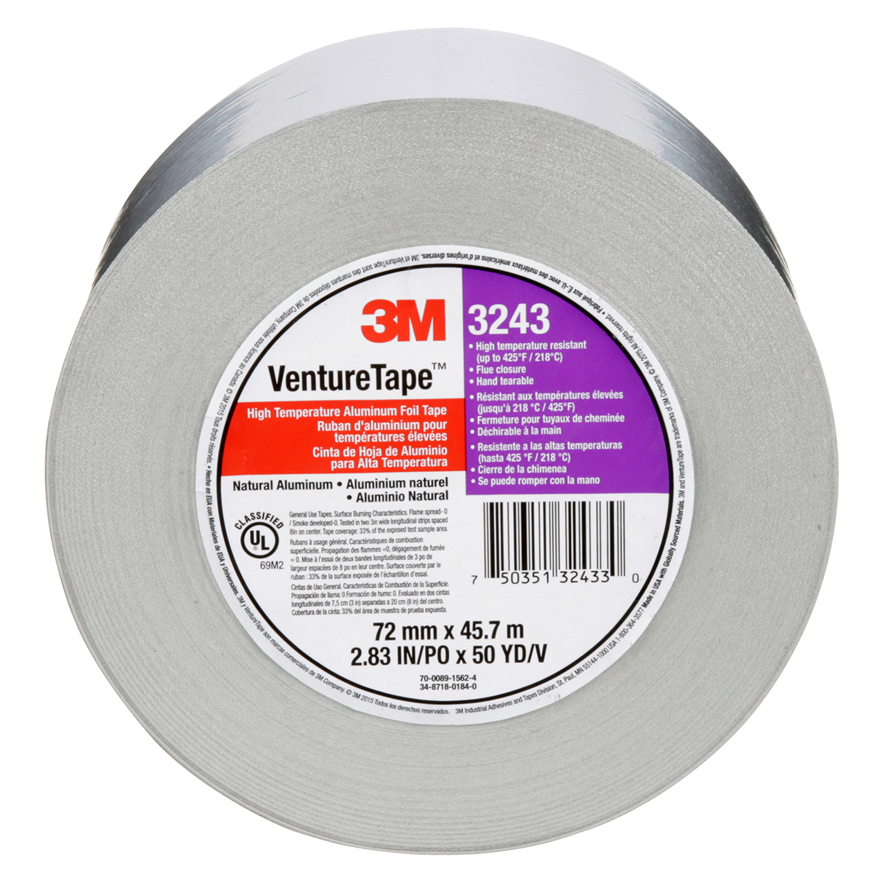 3M 7100043878 | Venture Tape 50 yd x 2.830" Width Aluminum Tape