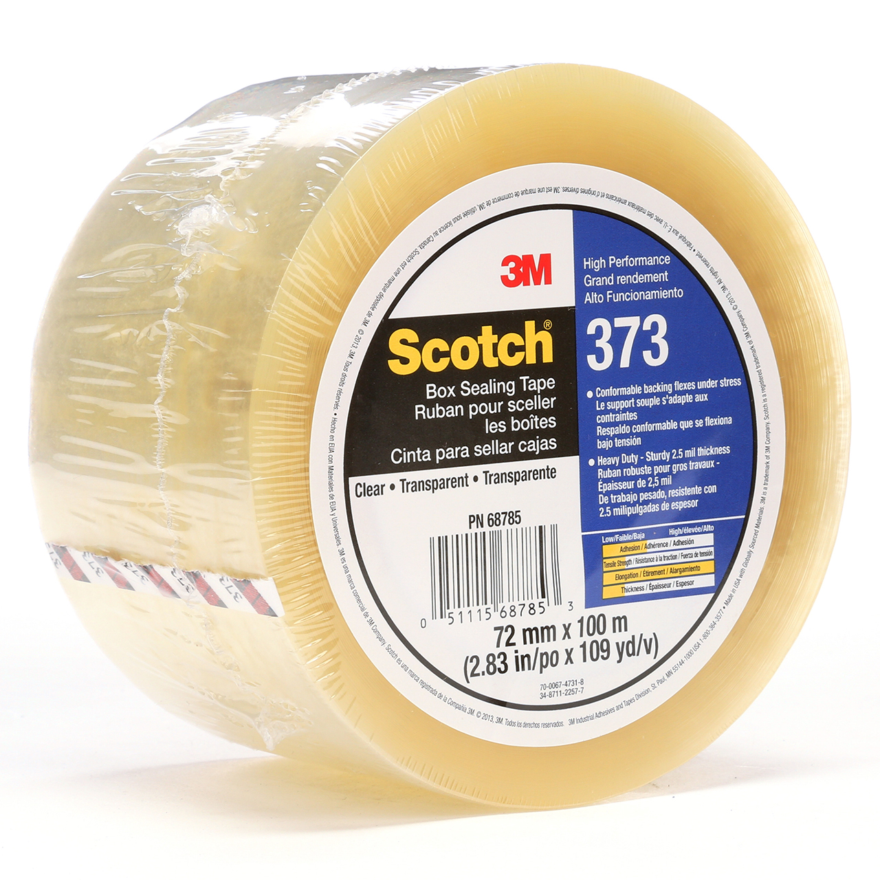 3M 7010335125 | Scotch 3.000" Size x 109.360yd OAL x 2.830" Width Polypropylene Film 373 Box Sealing Tape - Transparent