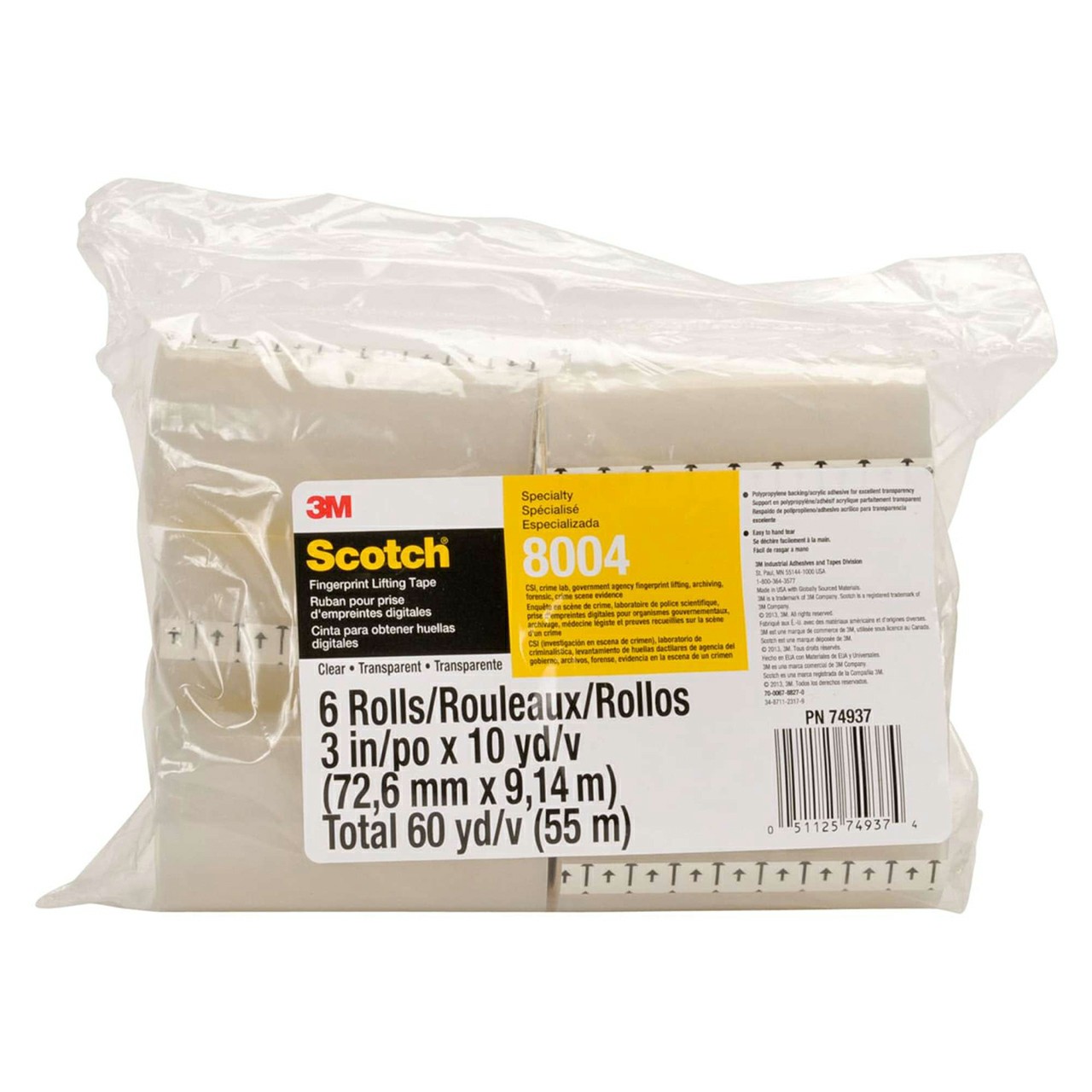 3M 7010374619 | 1.000" Size x 10.000yd Overall Length x 3.000" Width x 1.400mil Baking Thickness Polypropylene Film 8004 Specialty Application Tape - Transparent