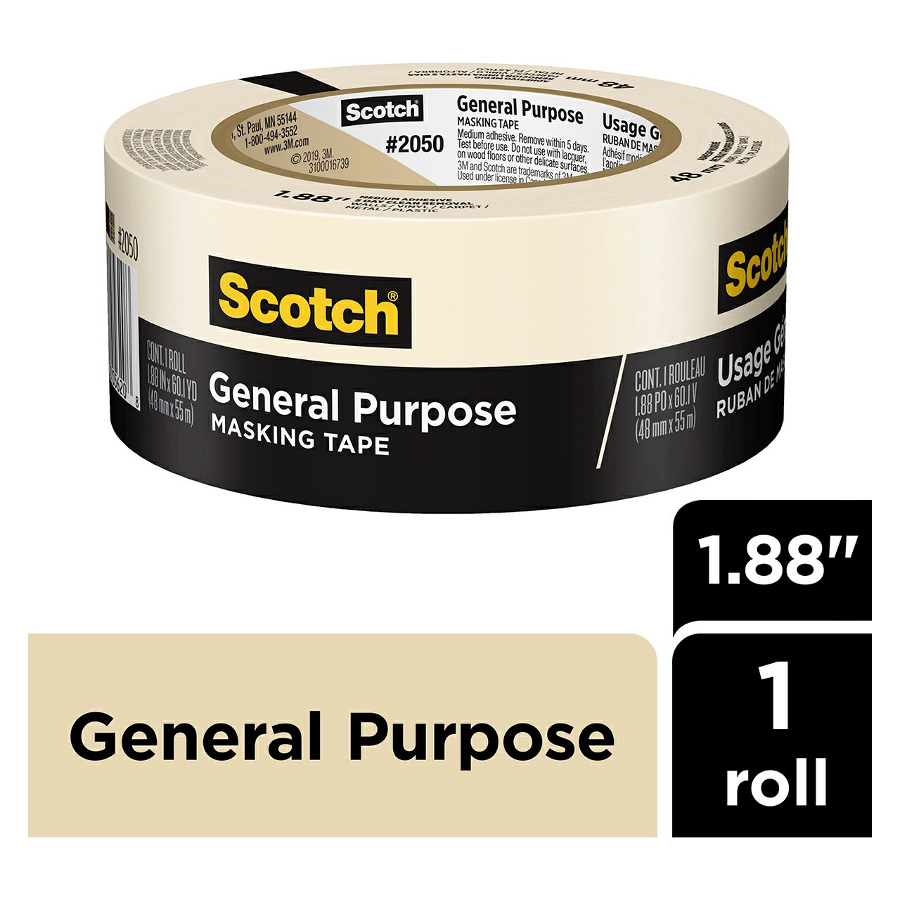 3M 7100192225 | Scotch 1.880" Width Masking Tape