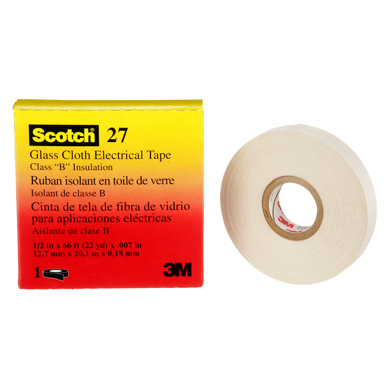 3M 7000005814 | 66' OAL x 0.500" Width x 7.0 mil Thickness Glass Cloth Tape