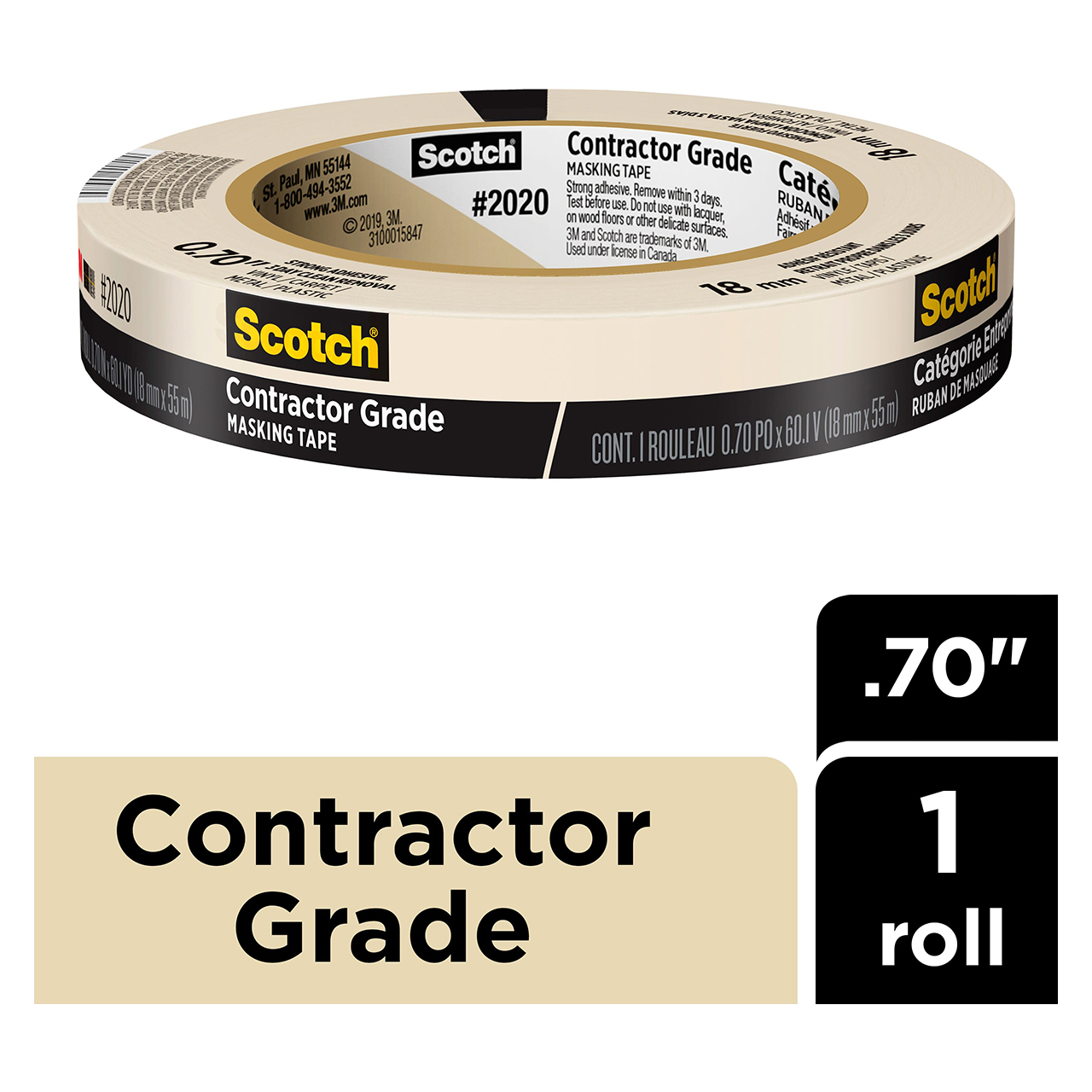 3M 7100186349 | Scotch 60.1 yd x 0.710" Width Masking Tape