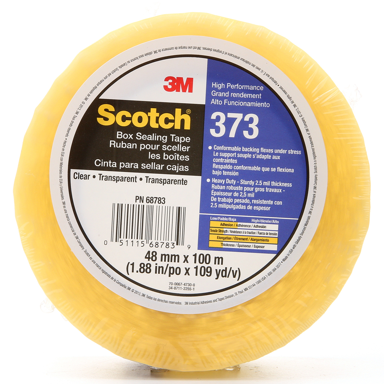 3M 7010374966 | Scotch 3.000" Size x 109.360yd OAL x 1.880" Width Polypropylene Film 373 Box Sealing Tape - Transparent