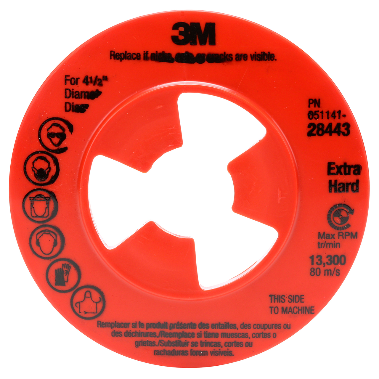 3M 7000045279 | 28443 4-1/2" Diameter x 1/4" OAL x 6-1/4" Width Disc Pad Face Plate Ribbed