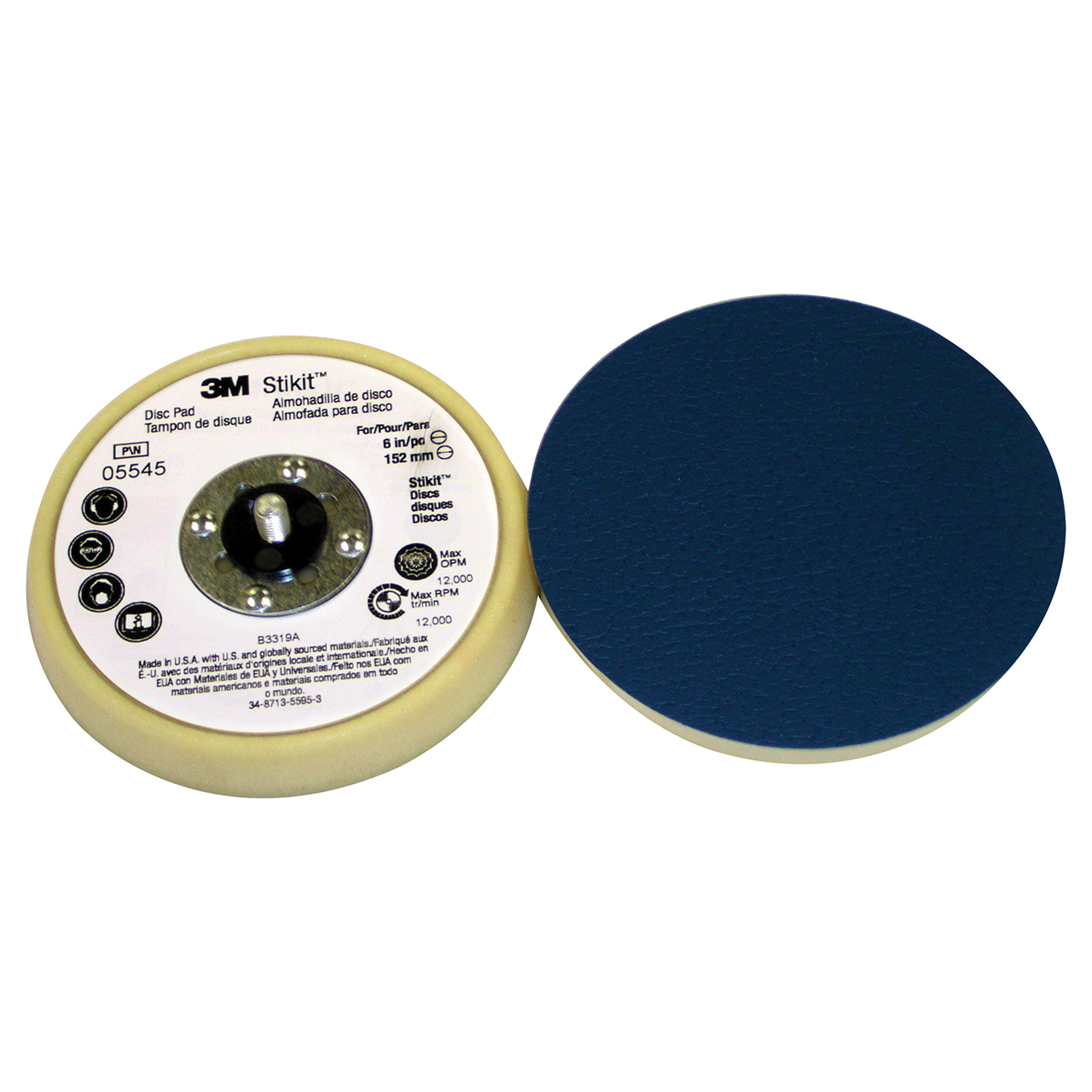 3M 7100032986 | 05545 Stikit 5" Diameter x 5/16-24 EXT Thread x 11/16" Thickness x 9/16" OAL x 6" Width Disc Pad