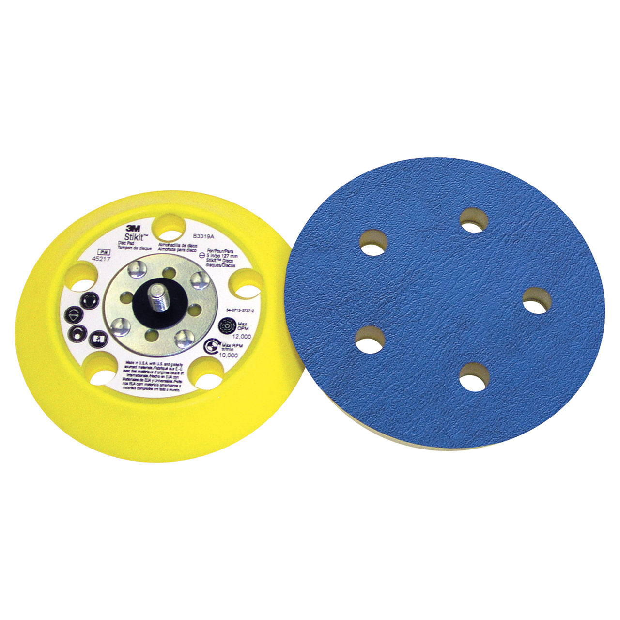 3M 7100045982 | 45217 Stikit 5" Diameter x 5/16"-24 EXT Thread x 3/4" Thickness x 10000 RPM 5.0 Hole Disc Pad