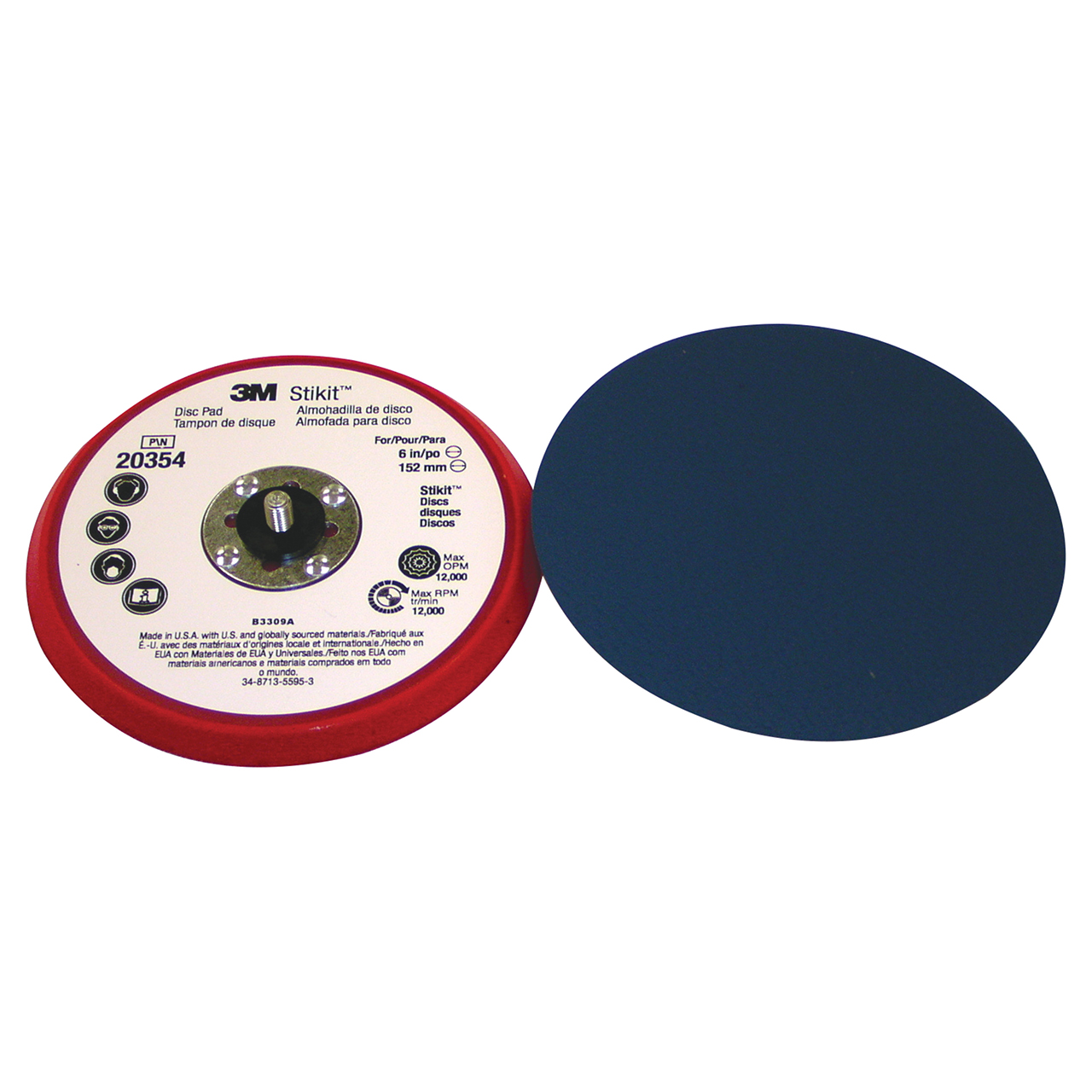 3M 7100029149 | 20354 Stikit 6" Diameter x 5/16-24 EXT Thread x 3/8" Thickness x 9/16" OAL x 6" Width Disc Pad
