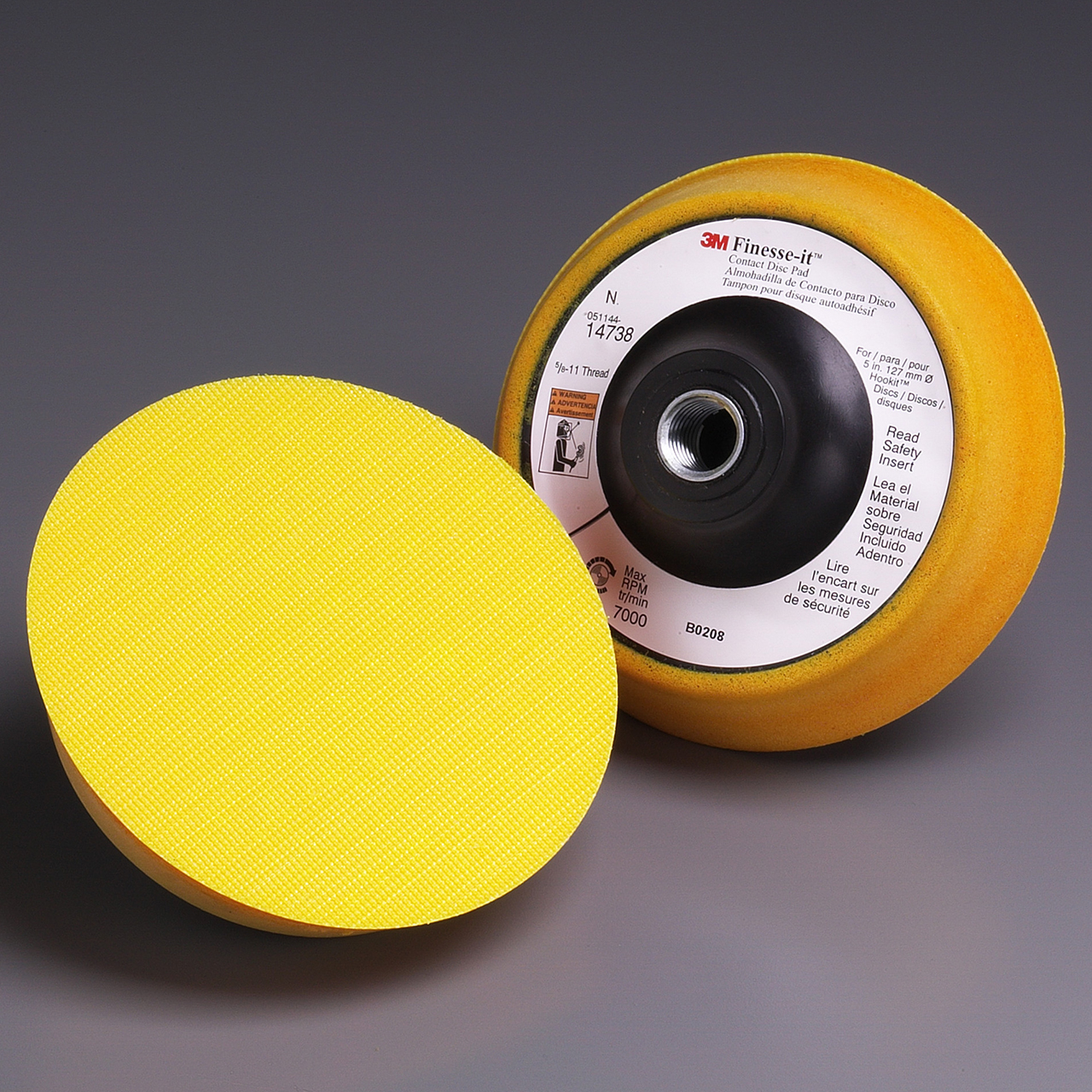 3M 7100034892 | 14738 Finesse-it Hookit 5" Diameter x 5/8"-11 Thread x 1" Thickness x 9/16" OAL x 6" Width Disc Backing Pad