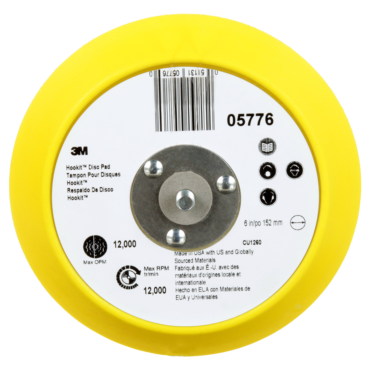 3M 7100041779 | 05776 Hookit 6" Diameter x 5/16-24 EXT Thread Disc Pad