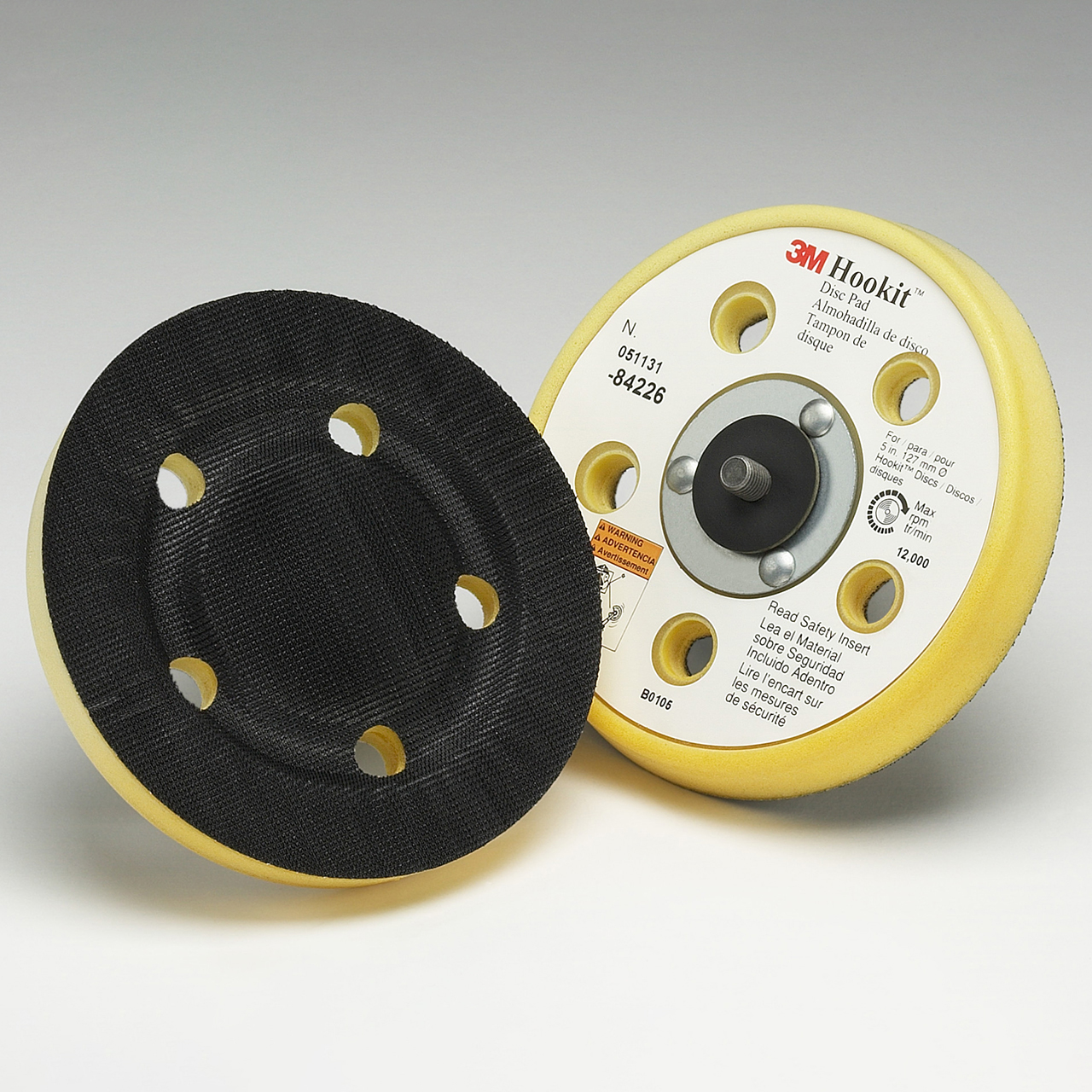 3M 7100035322 | 84226 Hookit 5" Diameter x 5/16-24 EXT Thread x 11/16" Thickness x 12000 RPM 5.0 Hole Disc Pad