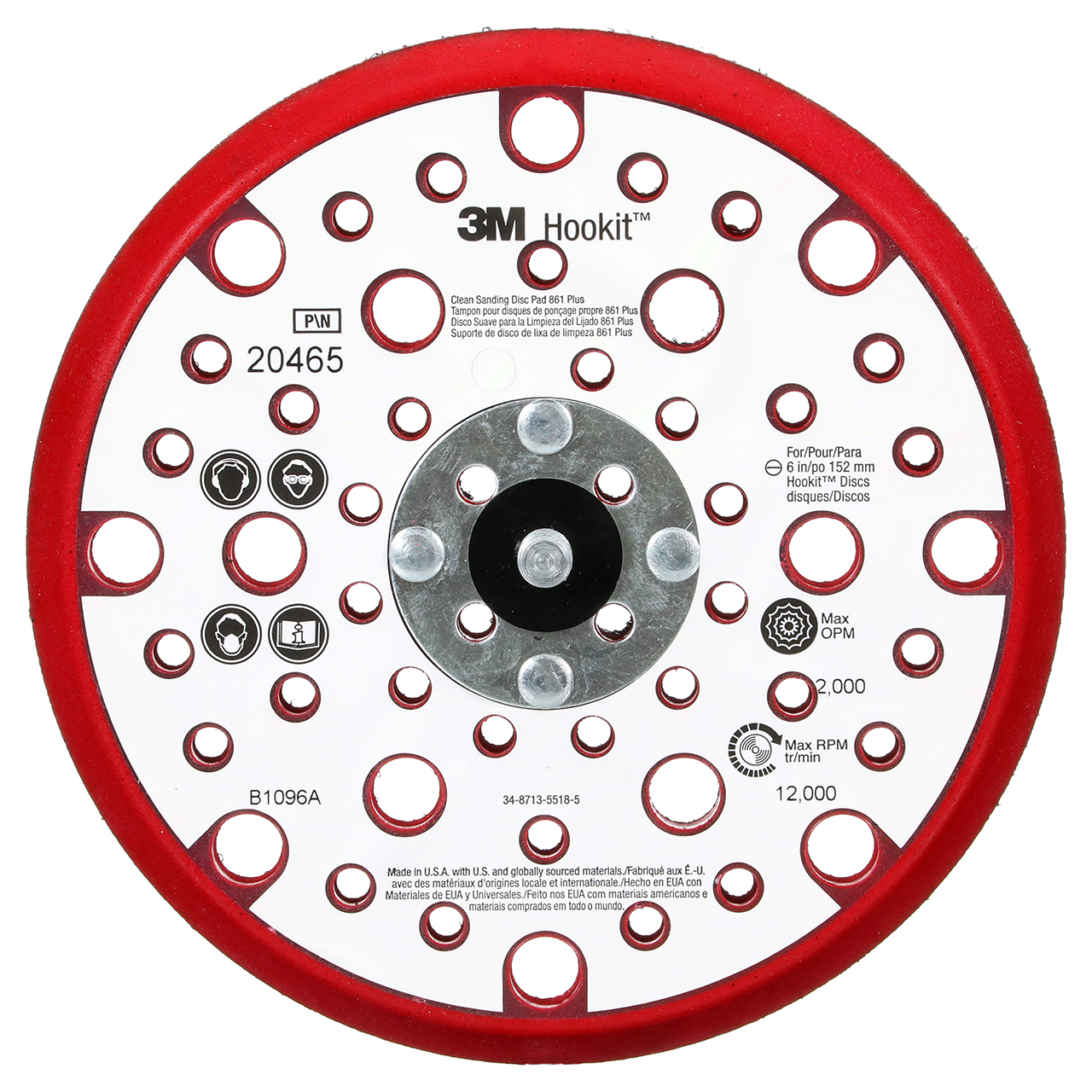 3M 7100022038 | 20465 Xtract 0.62 in Hole Diameter x 6" OAD x 3/8" Thickness x 12000 RPM 53 Hole Back-up Pad