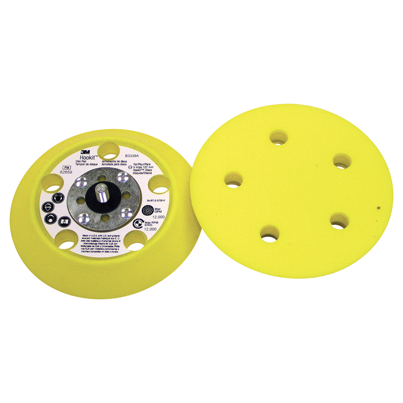 3M 7100032506 | 82659 Hookit 5" Diameter x 5/16-24 EXT Thread x 3/4" Thickness x 9/16" OAL x 6" Width 5.0 Hole Disc Pad