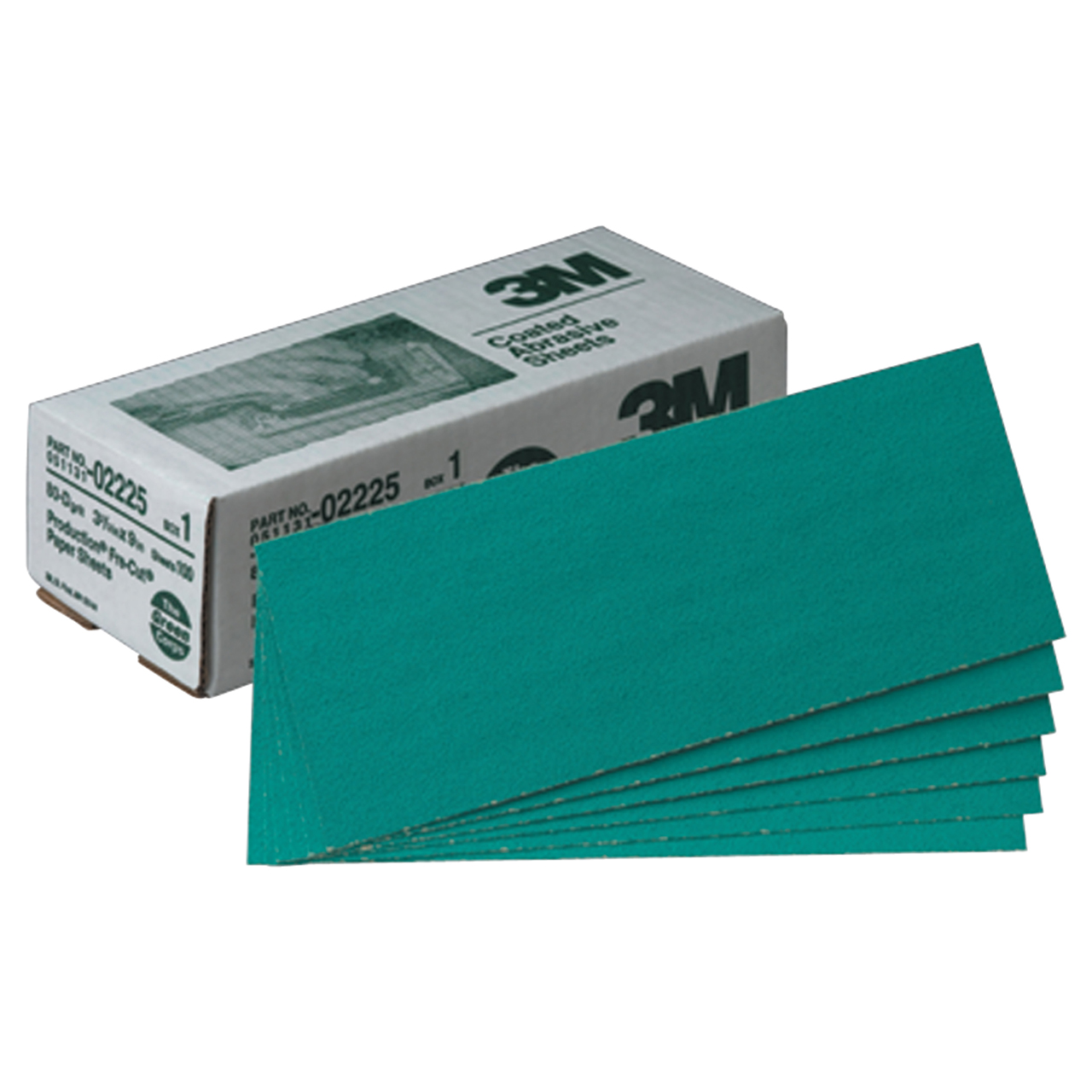 3M 7010294427 | 02225 Green Corps Production 3-11/16" Width x 9" OAL 80 Grit Aluminum Oxide Sand Paper Sheet