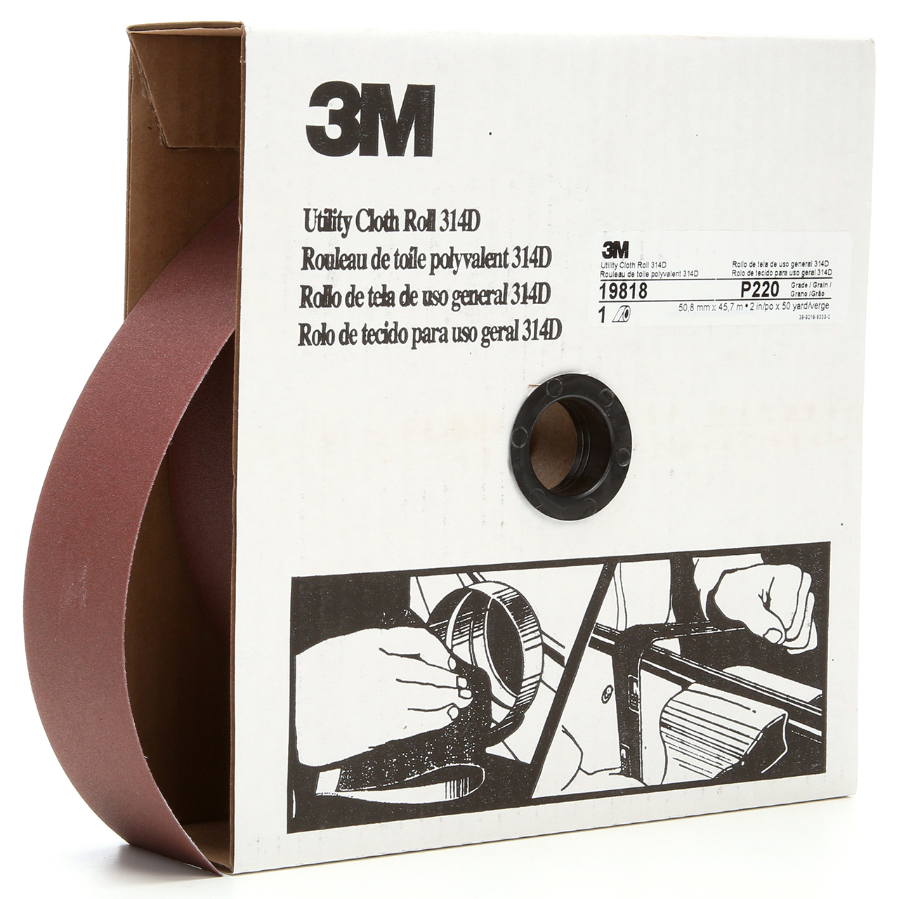 3M 7000118538 | 2" Width x 150.0' OAL x J Weight P220 Grit 314D Aluminum Oxide Cloth Roll