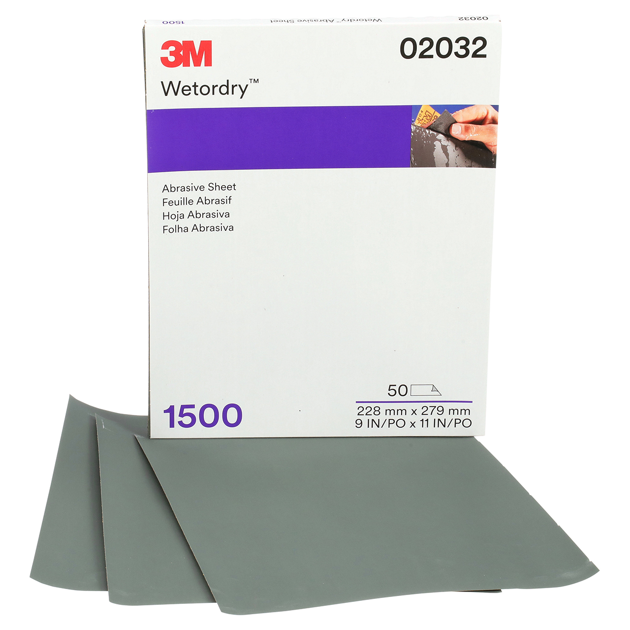 3M 7100045849 | 02032 Wetordry 9" Width x 11" OAL x A Weight 1500 Grit 401Q Silicon Carbide Abrasive Sheet