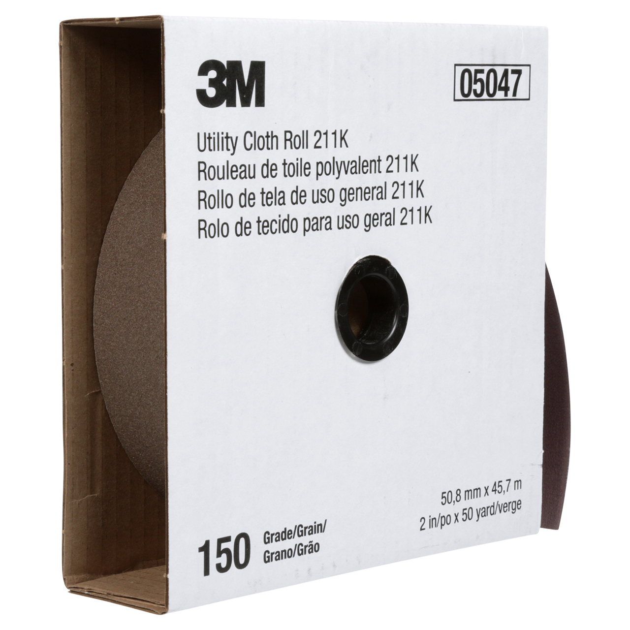 3M 7000118338 | 1" Width x 150.0' OAL x J Weight 150 Grit 211K Aluminum Oxide Cloth Roll