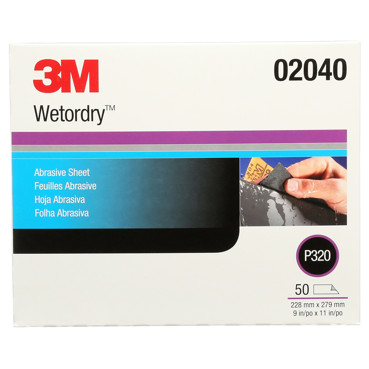 3M 7000028327 | 02040 Wetordry 9" Width x 11" OAL x A Weight P320 Grit 213Q Aluminum Oxide Abrasive Sheet