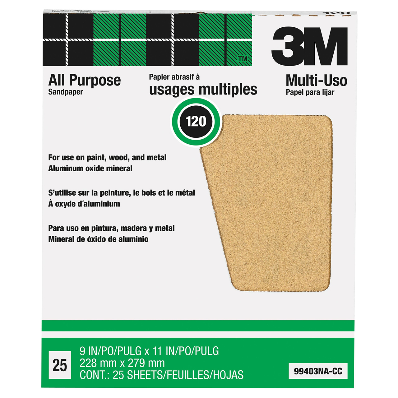 3M 7000126517 | Pro-Pak 9" Width x 11" OAL 120 Grit Medium Aluminum Oxide Sandpaper