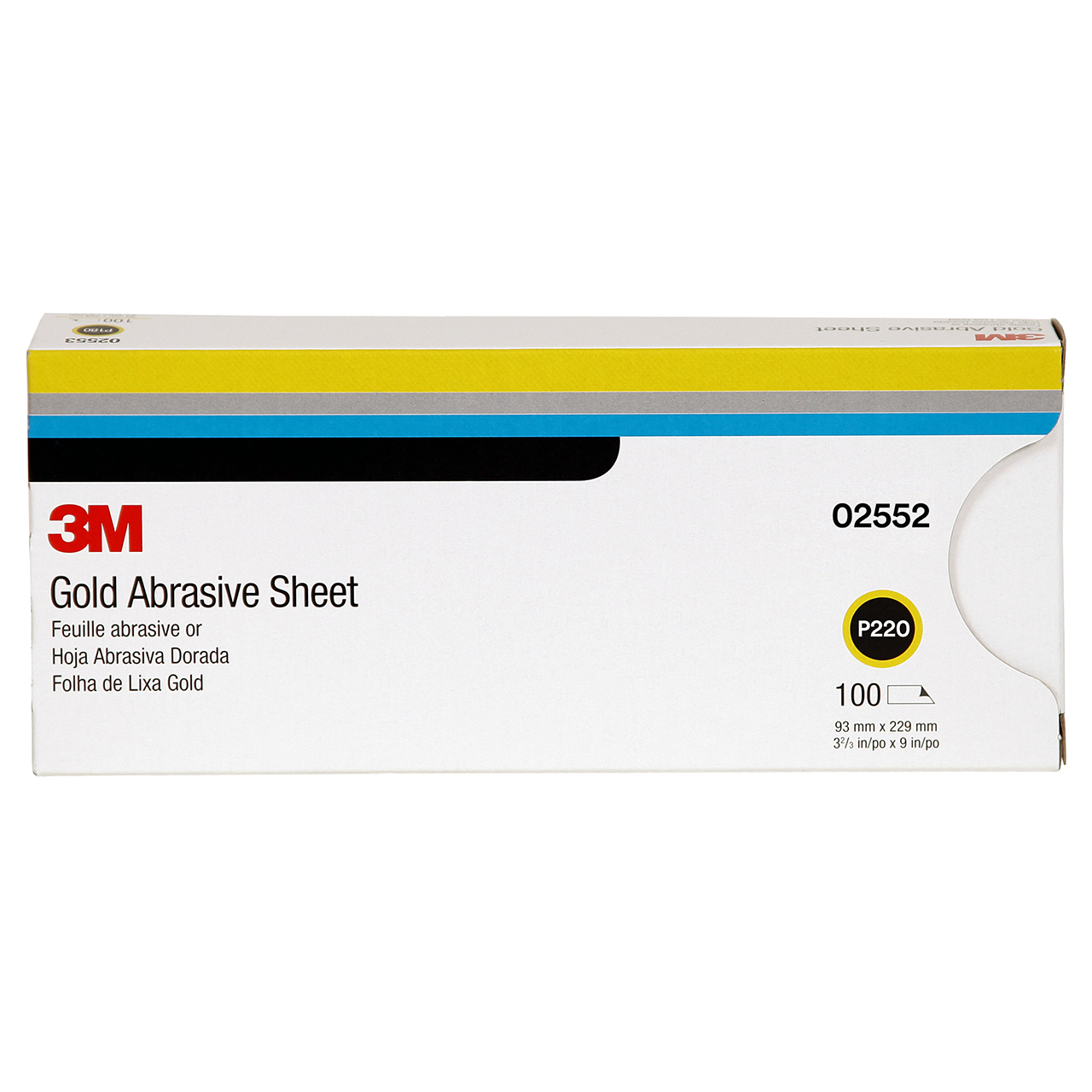3M 7000118225 | 02552 3-11/16" Width x 9" OAL x A Weight P220 Grit 216U Aluminum Oxide Gold Abrasive Sheet