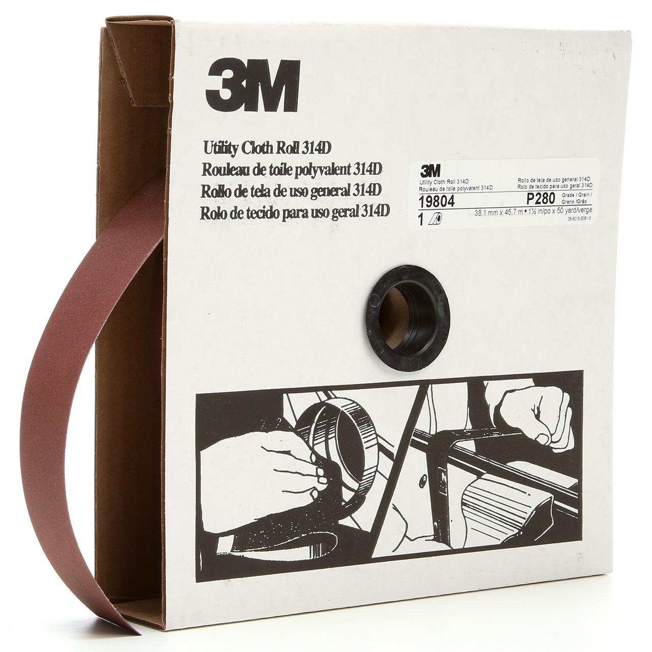 3M 7000118524 | 1-1/2" Width x 150.0' OAL x J Weight P280 Grit 314D Aluminum Oxide Cloth Roll
