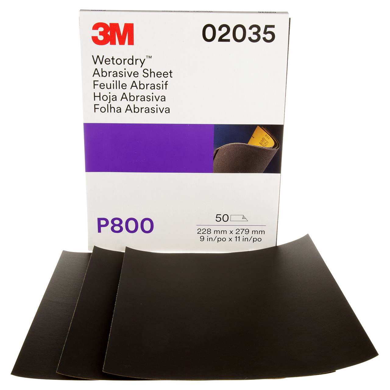 3M 7000028324 | 02035 Wetordry 9" Width x 11" OAL x A Weight P800 Grit 213Q Aluminum Oxide Abrasive Sheet
