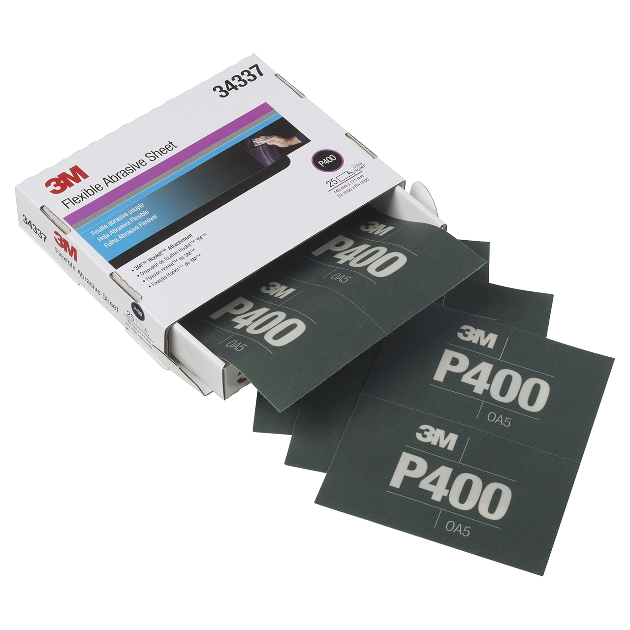 3M 7100010553 | 34337 Hookit 5-1/2" Width x 6-13/16" OAL P400 Grit 270J Aluminum Oxide Hand Sheet