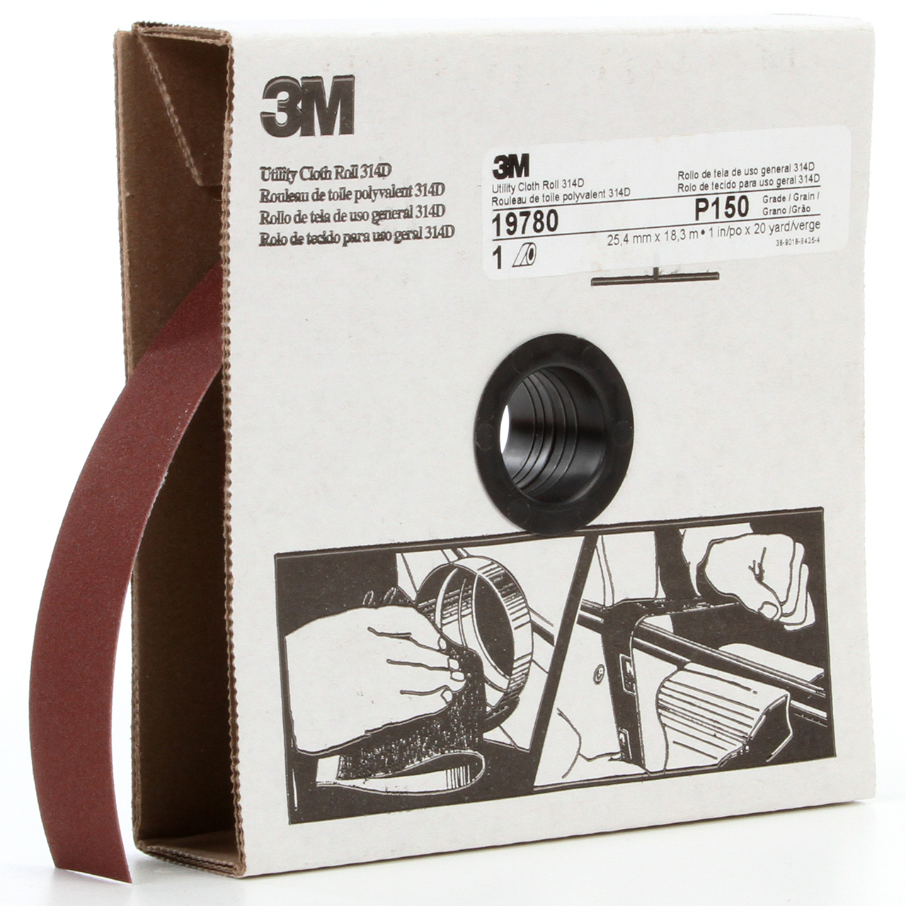 3M 7000118502 | 1" Width x 60.0' OAL x J Weight P150 Grit 314D Aluminum Oxide Cloth Roll