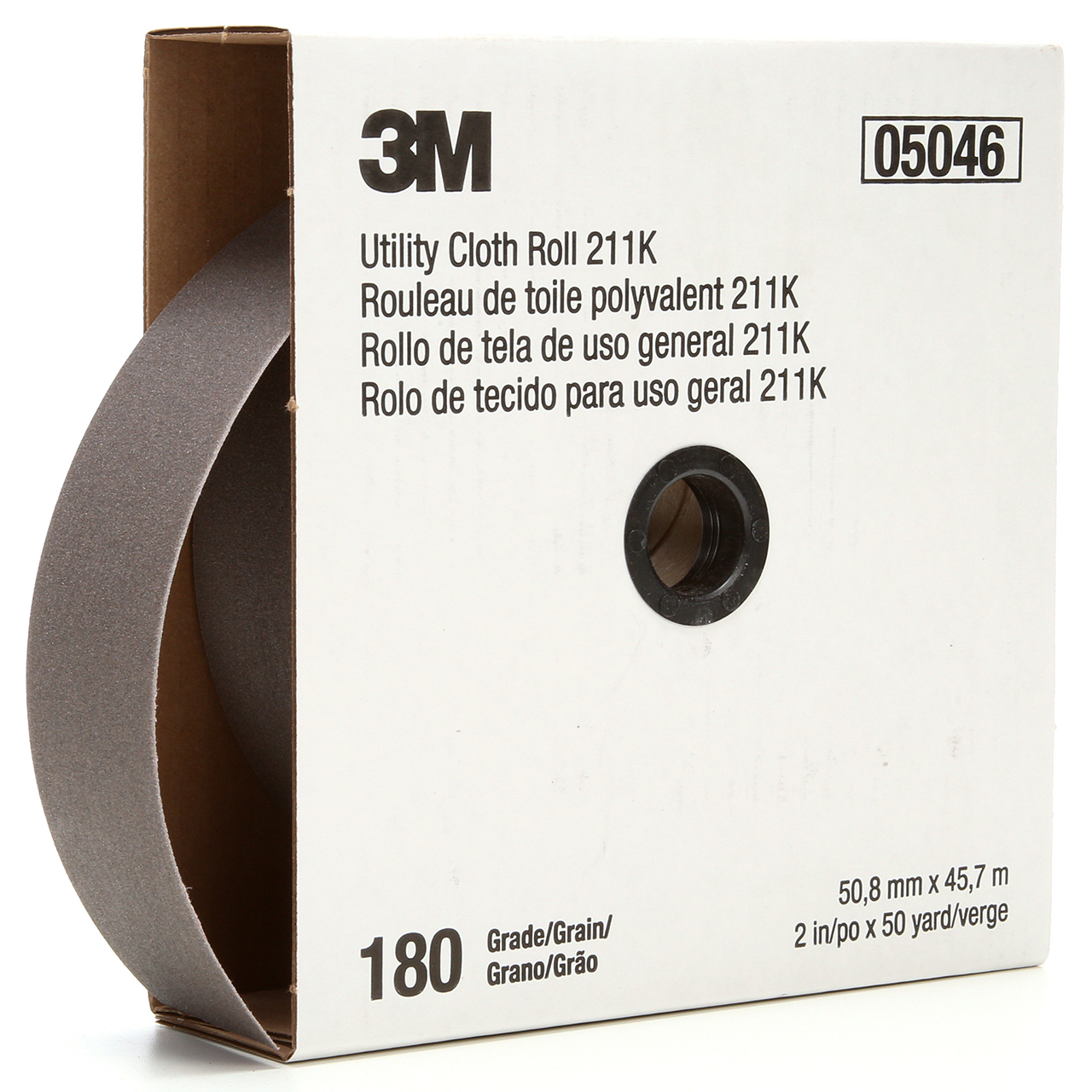 3M 7000118340 | 1" Width x 150.0' OAL x J Weight 180 Grit 211K Aluminum Oxide Cloth Roll
