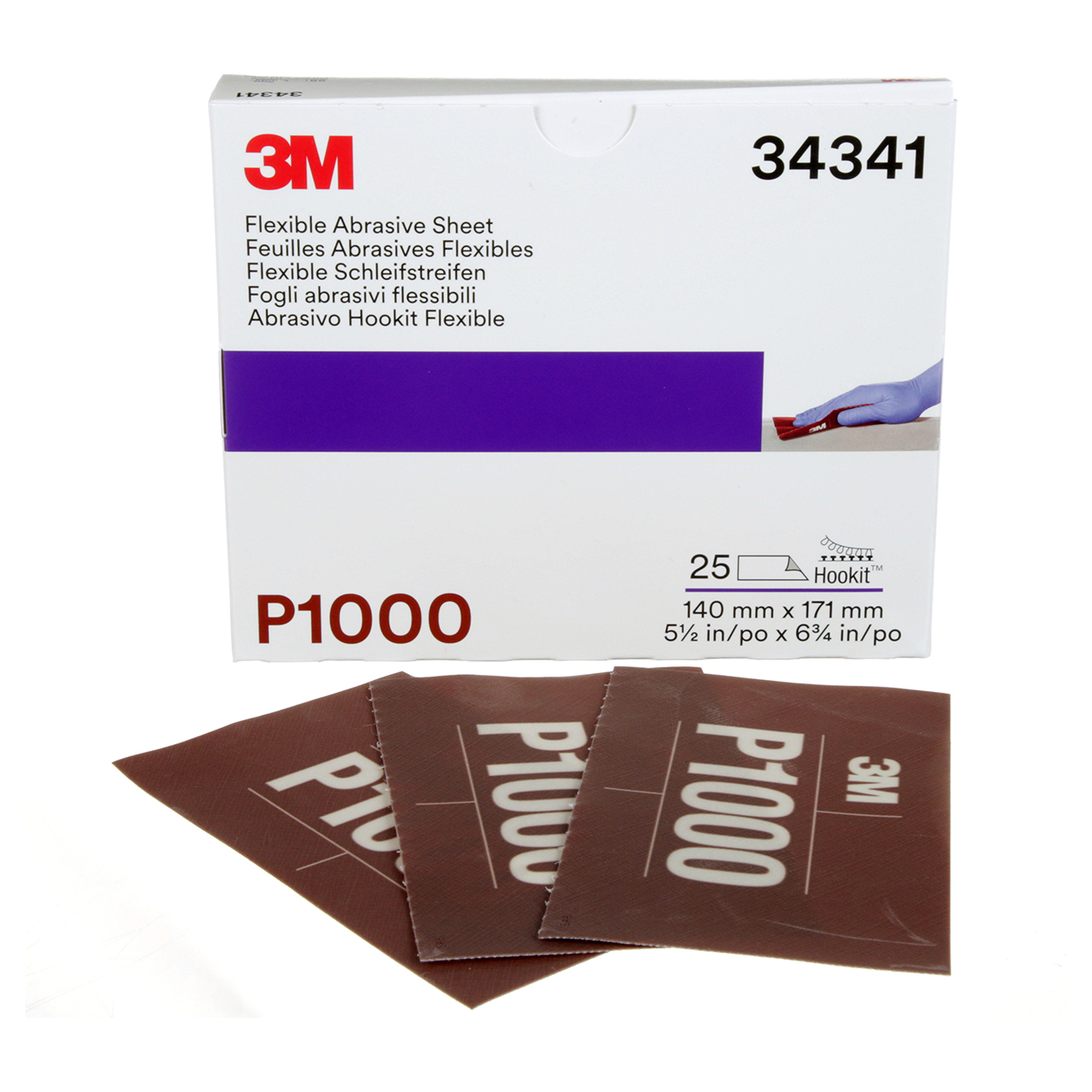 3M 7100010569 | 34341 Hookit 5-1/2" Width x 6-13/16" OAL P1000 Grit 270J Aluminum Oxide Hand Sheet