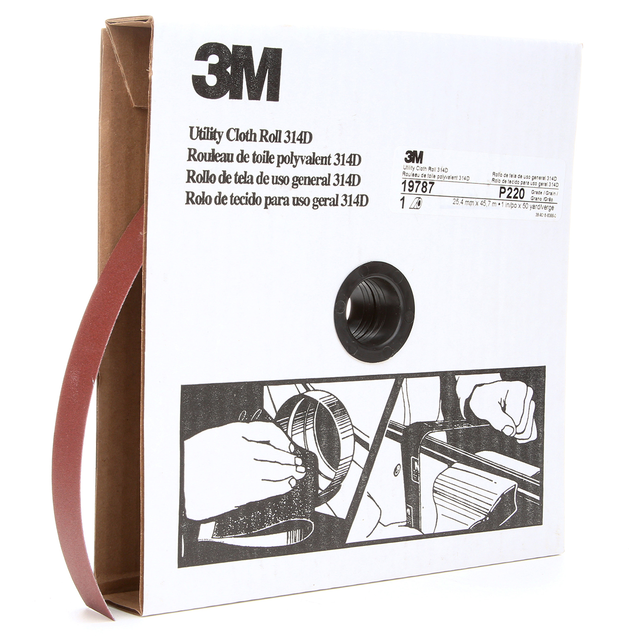 3M 7000118509 | 1" Width x 150.0' OAL x J Weight P220 Grit 314D Aluminum Oxide Cloth Roll