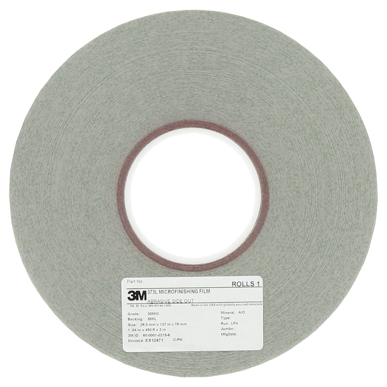 3M 7100200641 | 1" Size x 5/8" Width x 1200.0' OAL 373L Aluminum Oxide Film Roll