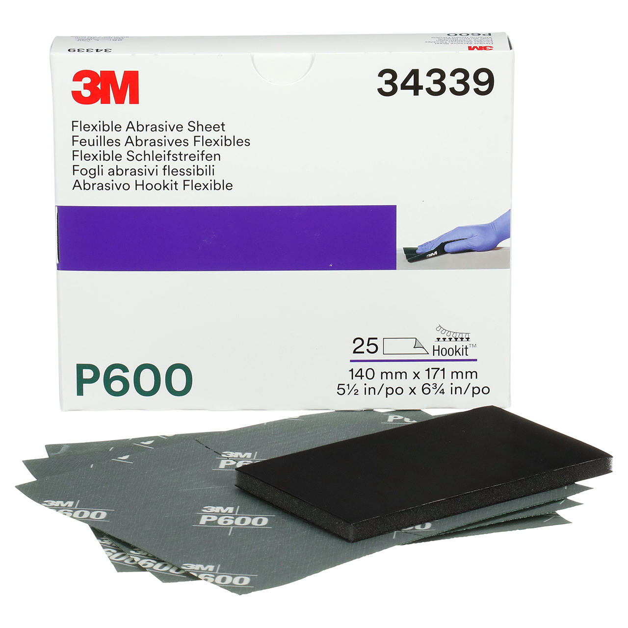 3M 7100010566 | 34339 Hookit 5-1/2" Width x 6-13/16" OAL P600 Grit 270J Aluminum Oxide Hand Sheet