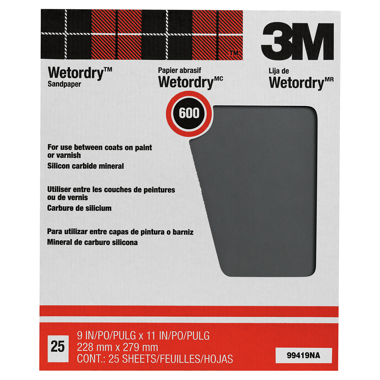 3M 7000126434 | Pro-Pak Wetordry 9" Width x 11" OAL 180 Grit Silicon Carbide Sanding Sheet