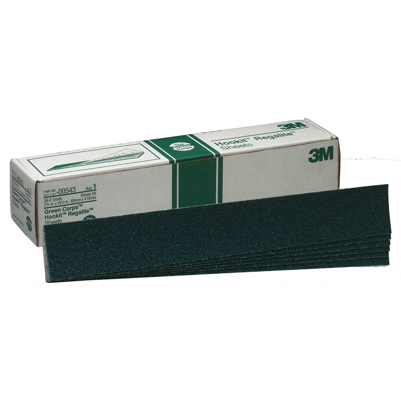 3M 7000118217 | 00543 Green Corps Hookit 2-3/4" Width x 16-1/2" OAL 36 Grit Ceramic Aluminum Oxide Sand Paper Sheet