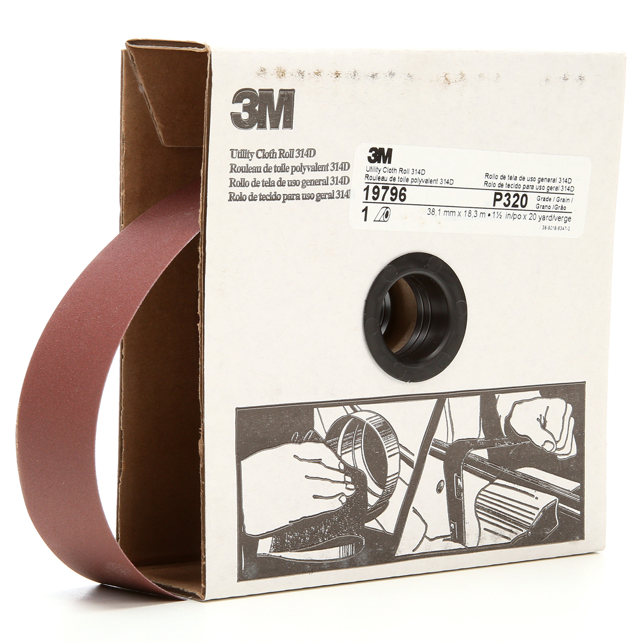 3M 7000118517 | 1-1/2" Width x 60.0' OAL x J Weight P320 Grit 314D Aluminum Oxide Cloth Roll