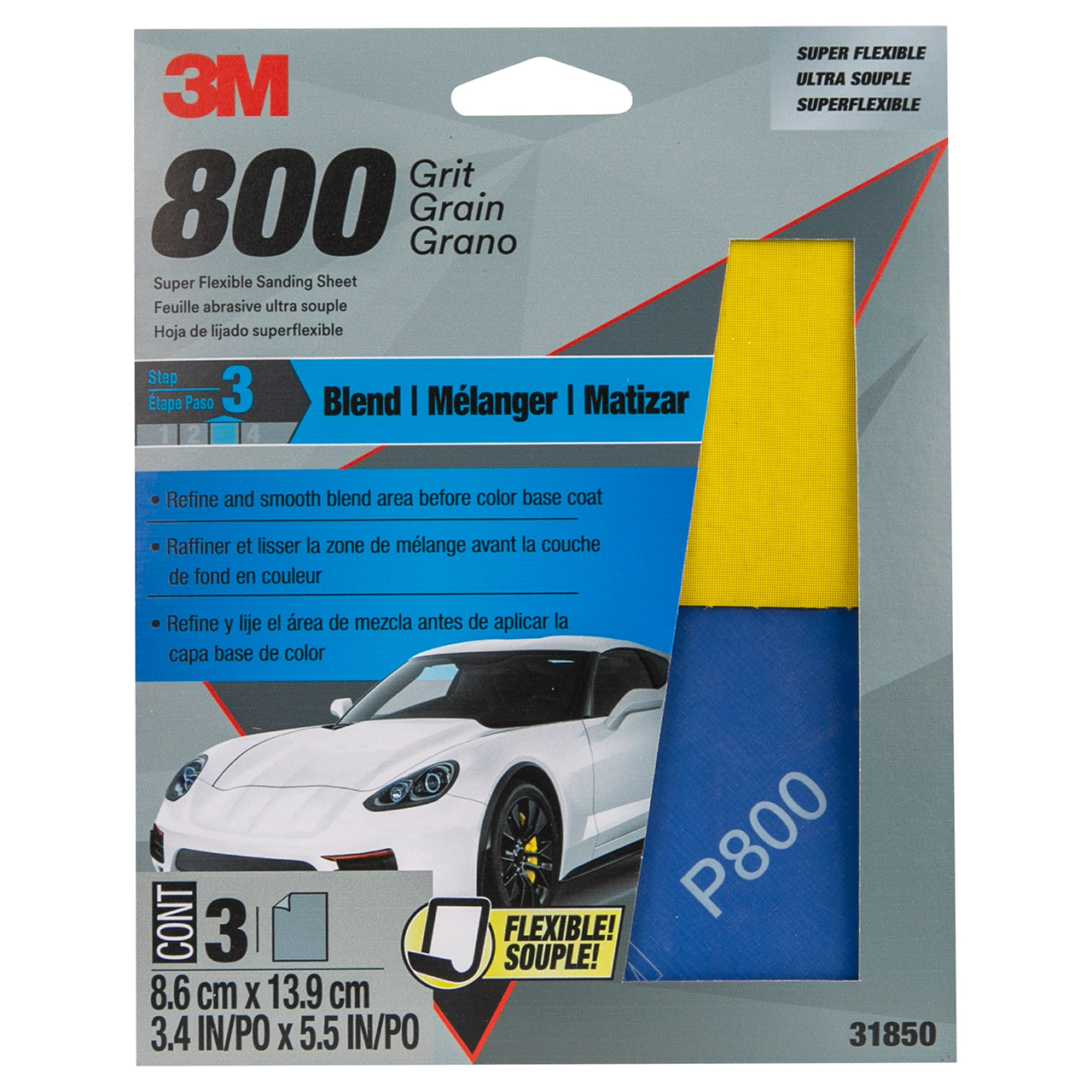 3M 7100152959 | 31850 3-3/8" Width x 5-1/2" OAL P800 Grit Sanding Sheet