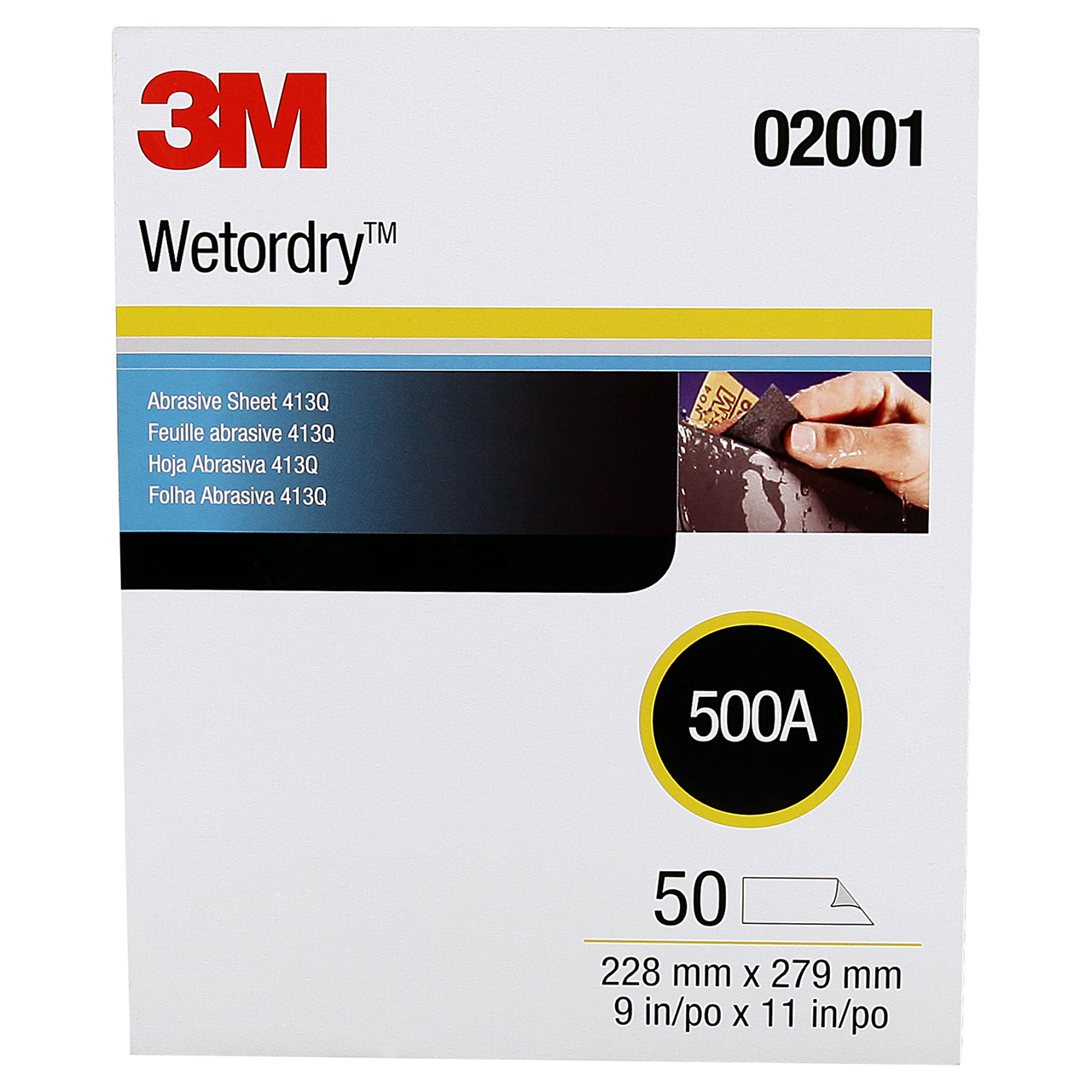 3M 7000118291 | 02001 Wetordry 9" Width x 11" OAL x A Weight 500 Grit 413Q Silicon Carbide Abrasive Sheet