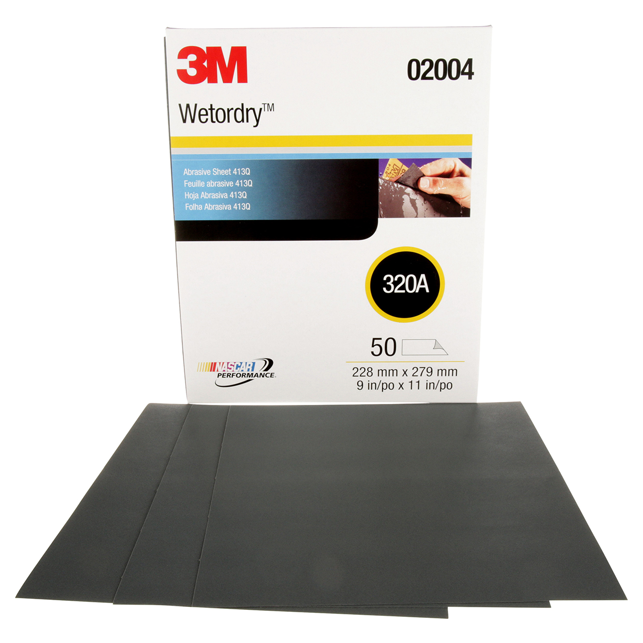 3M 7000148222 | 02004 Wetordry 9" Width x 11" OAL x A Weight 320 Grit 413Q Silicon Carbide Abrasive Sheet