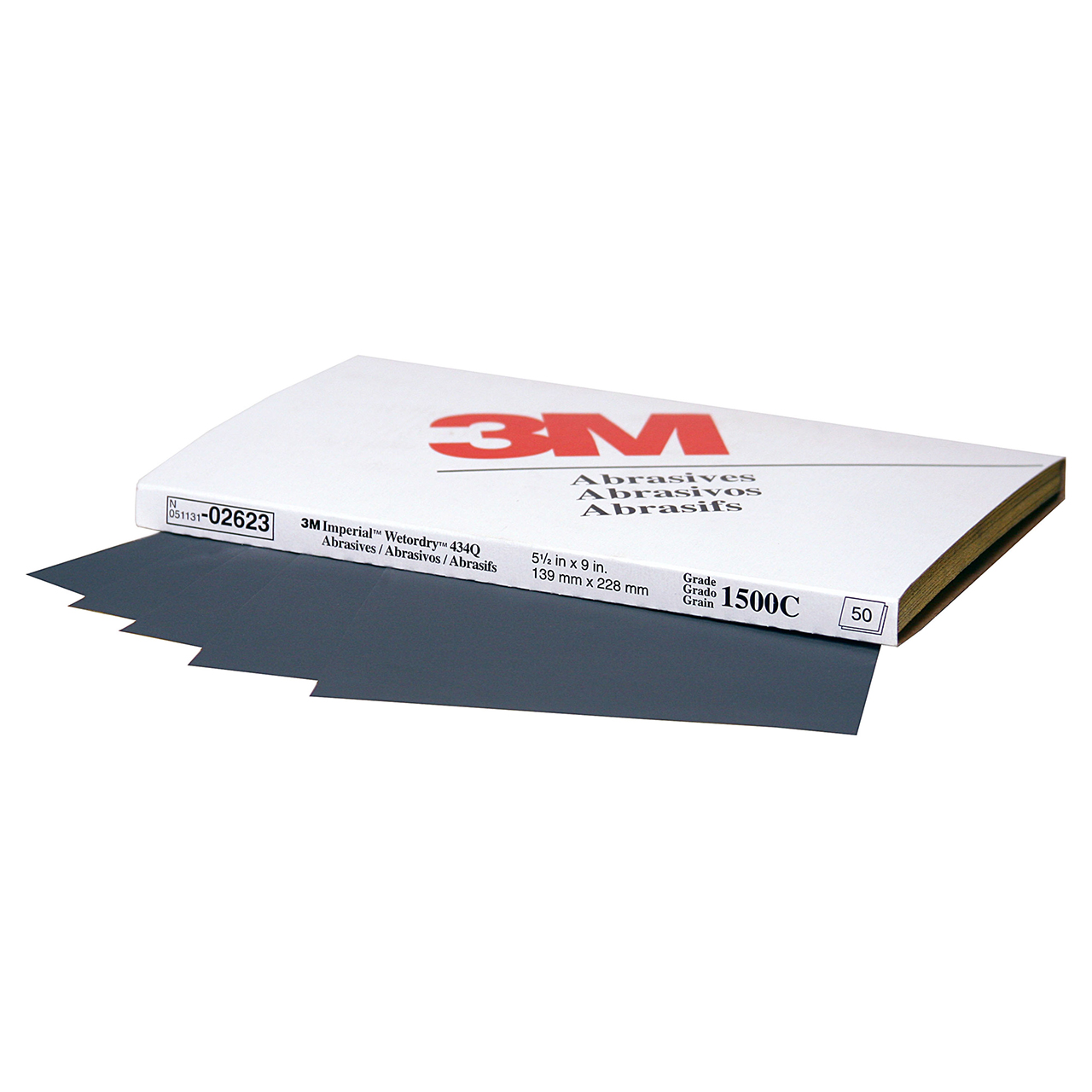 3M 7010364422 | 02623 Wetordry 5-1/2" Width x 9" OAL x C Weight 1500 Grit 434Q Silicon Carbide Abrasive Sheet