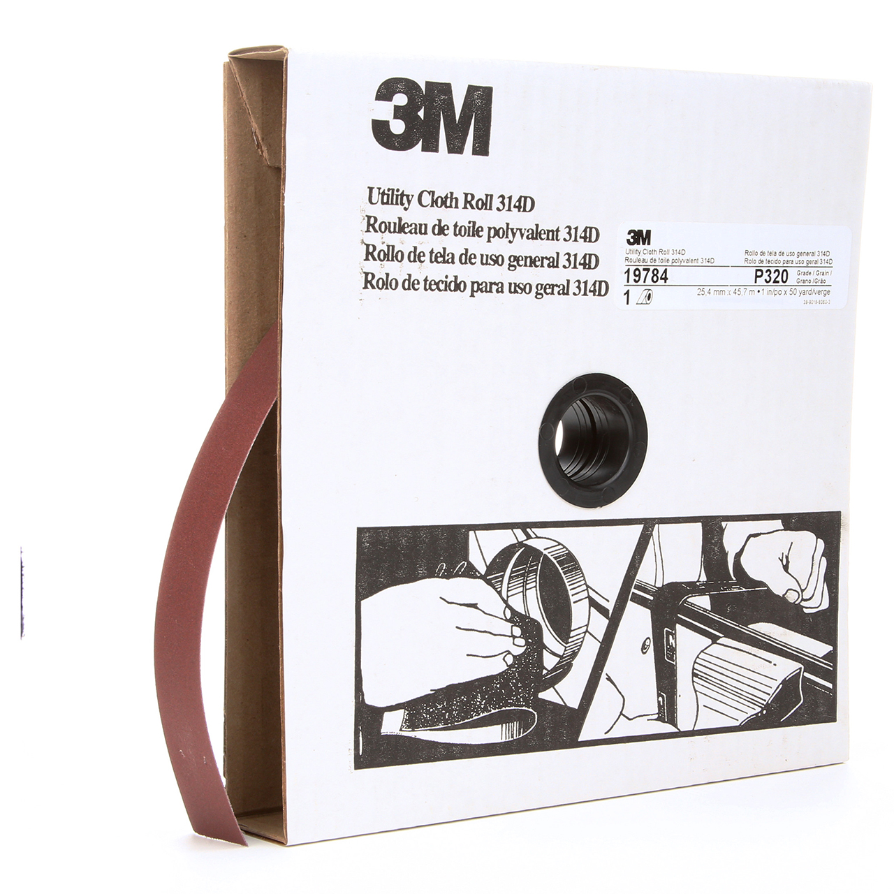 3M 7000118506 | 1" Width x 150.0' OAL x J Weight P320 Grit 314D Aluminum Oxide Cloth Roll